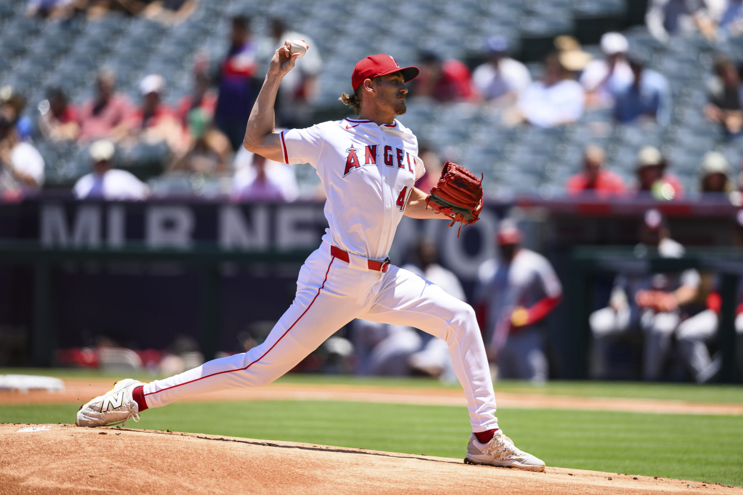 Angels pitcher Jack Kochanowicz delivers during the first inning of...