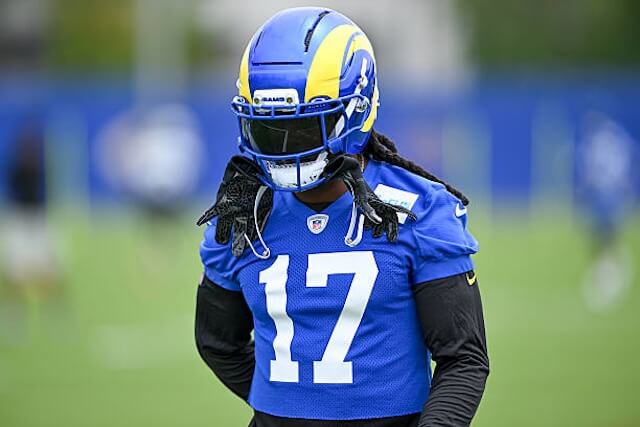 Woodland Hills, CA - May 28:Rams Davante Adams, #17, at OTAs at the practice facility in Woodland Hills on Wednesday, May 28, 2025. (Photo by David Crane/MediaNews Group/Los Angeles Daily News via Getty Images) Davante Adams, Rams