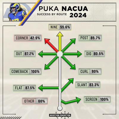 Puka Nacua Success by Route