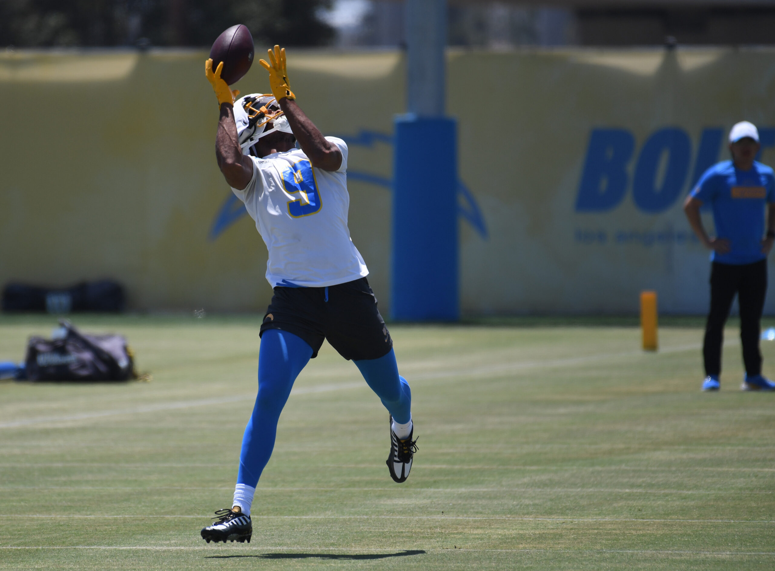 Chargers rookie wide receiver Tre Harris catches a pass as...