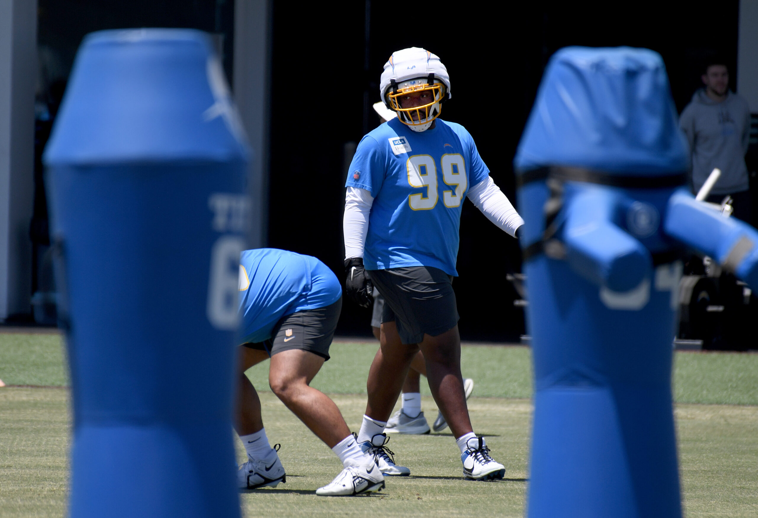 Chargers rookie defensive lineman Jamaree Caldwell goes through drills during...