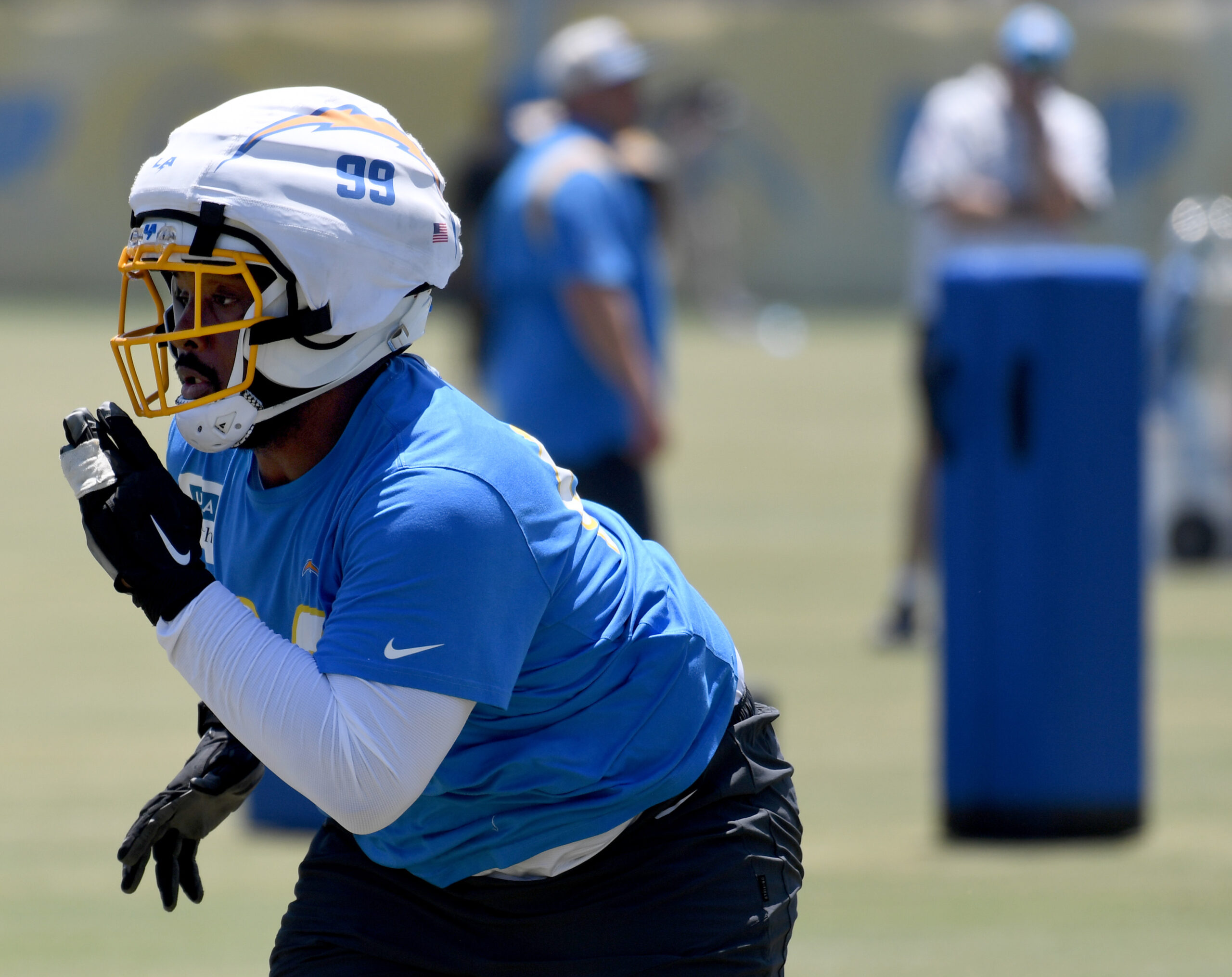 Chargers rookie defensive lineman Jamaree Caldwell goes through drills during...