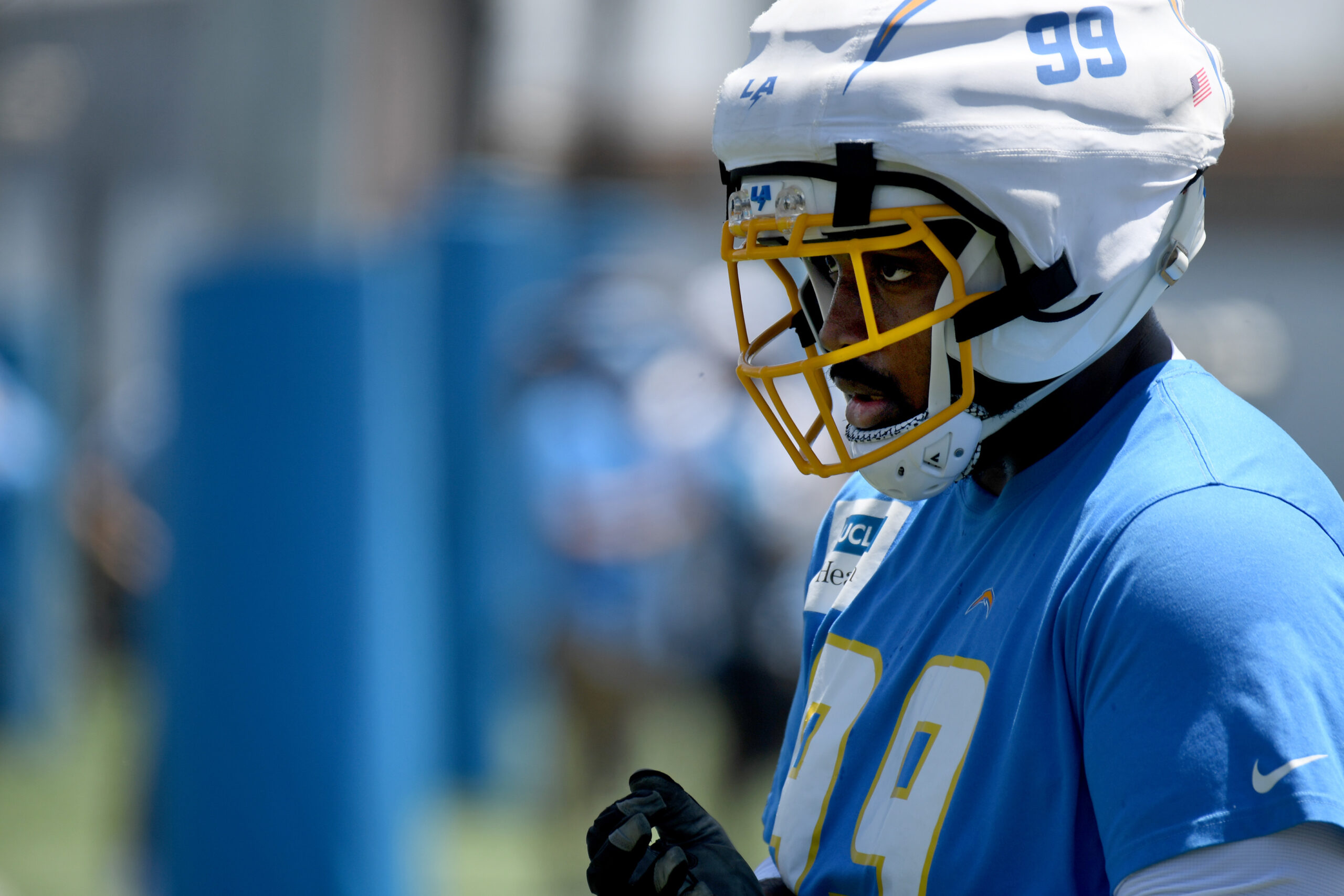 Chargers rookie defensive lineman Jamaree Caldwell goes through drills during...