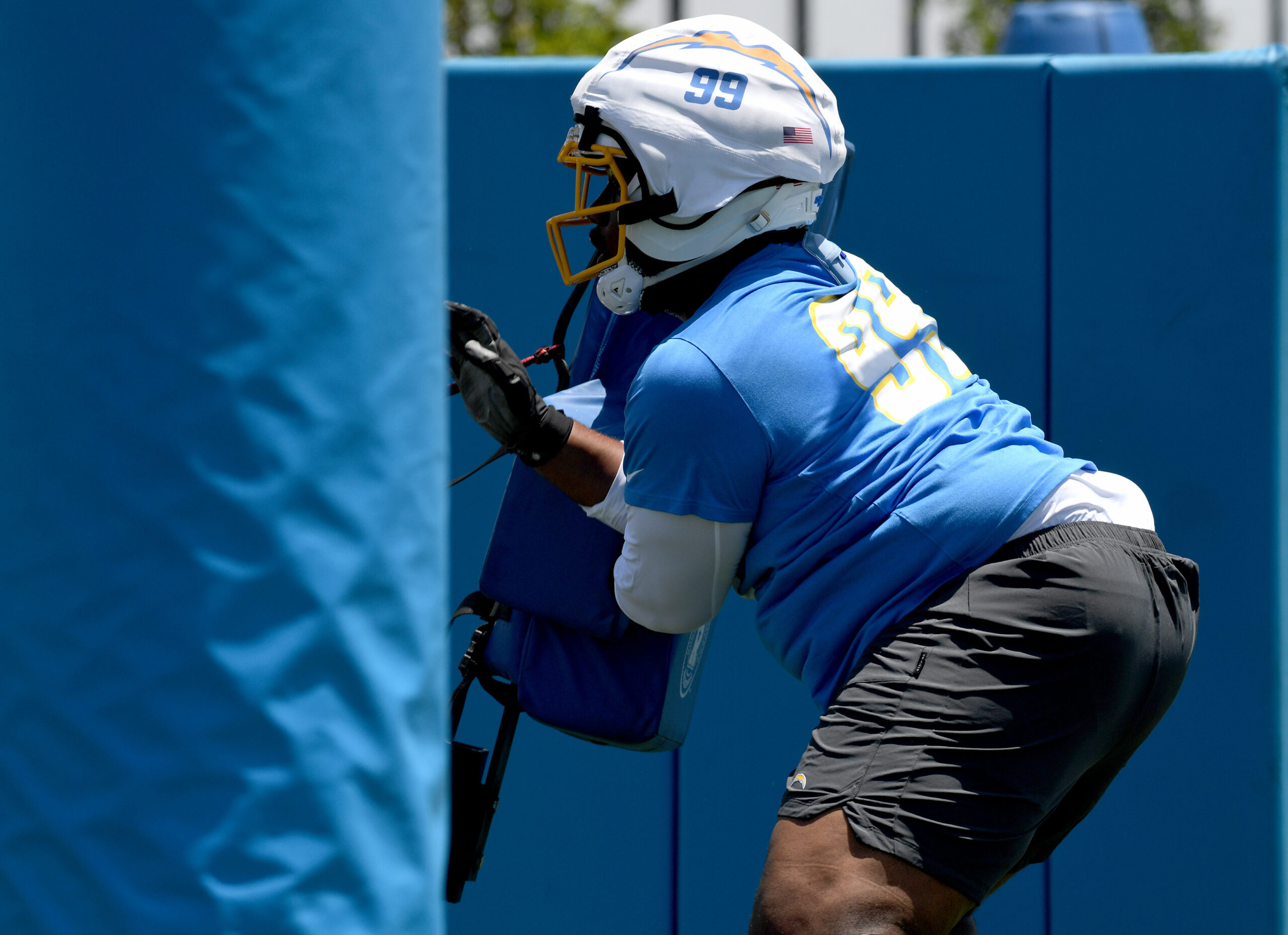 Chargers rookie defensive lineman Jamaree Caldwell goes through drills during...