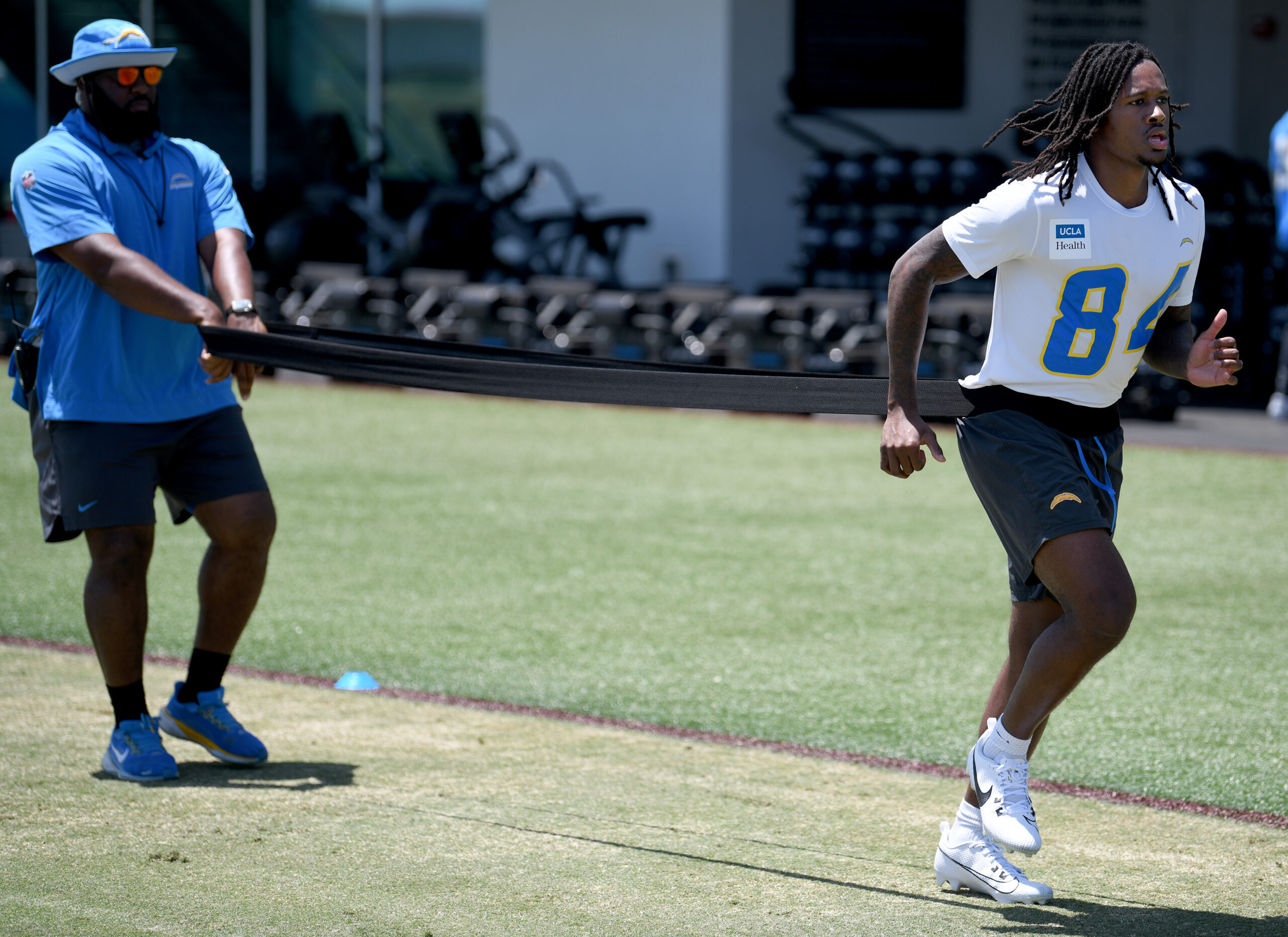 Chargers rookie wide receiver KeAndre Lambert-Smith goes through strength drills...
