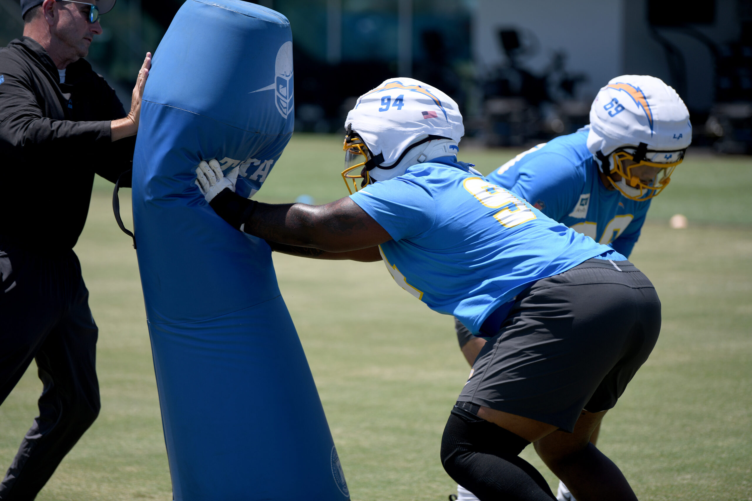 Chargers rookie defensive lineman TeRah Edwards goes through drills during...