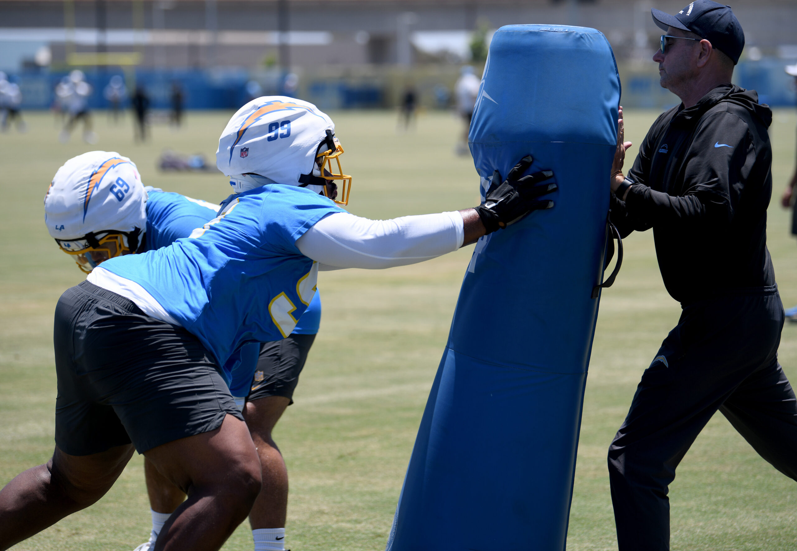 Chargers rookie defensive lineman Jamaree Caldwell (99) goes through drills...