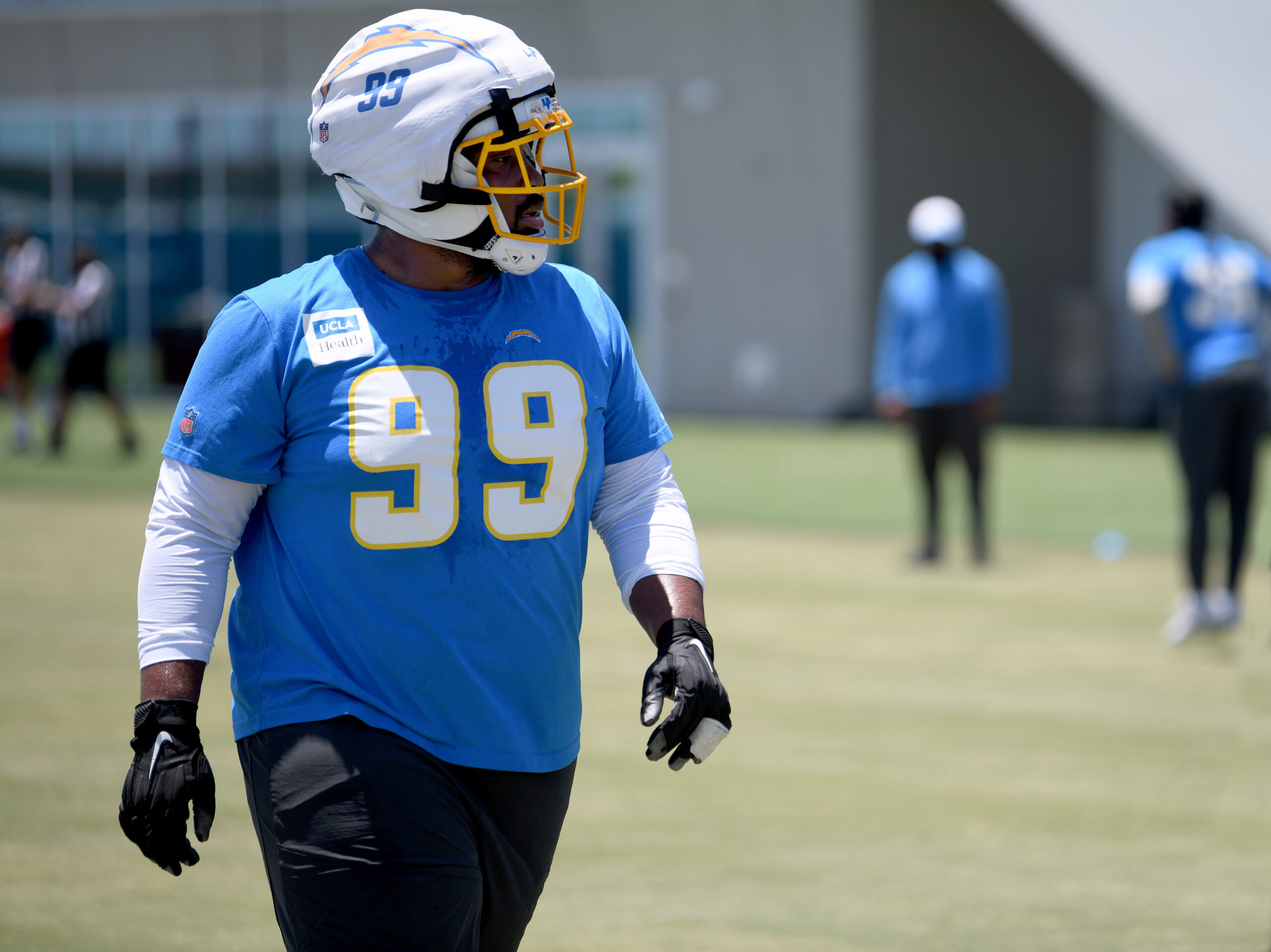Chargers rookie defensive lineman Jamaree Caldwell goes through drills during...