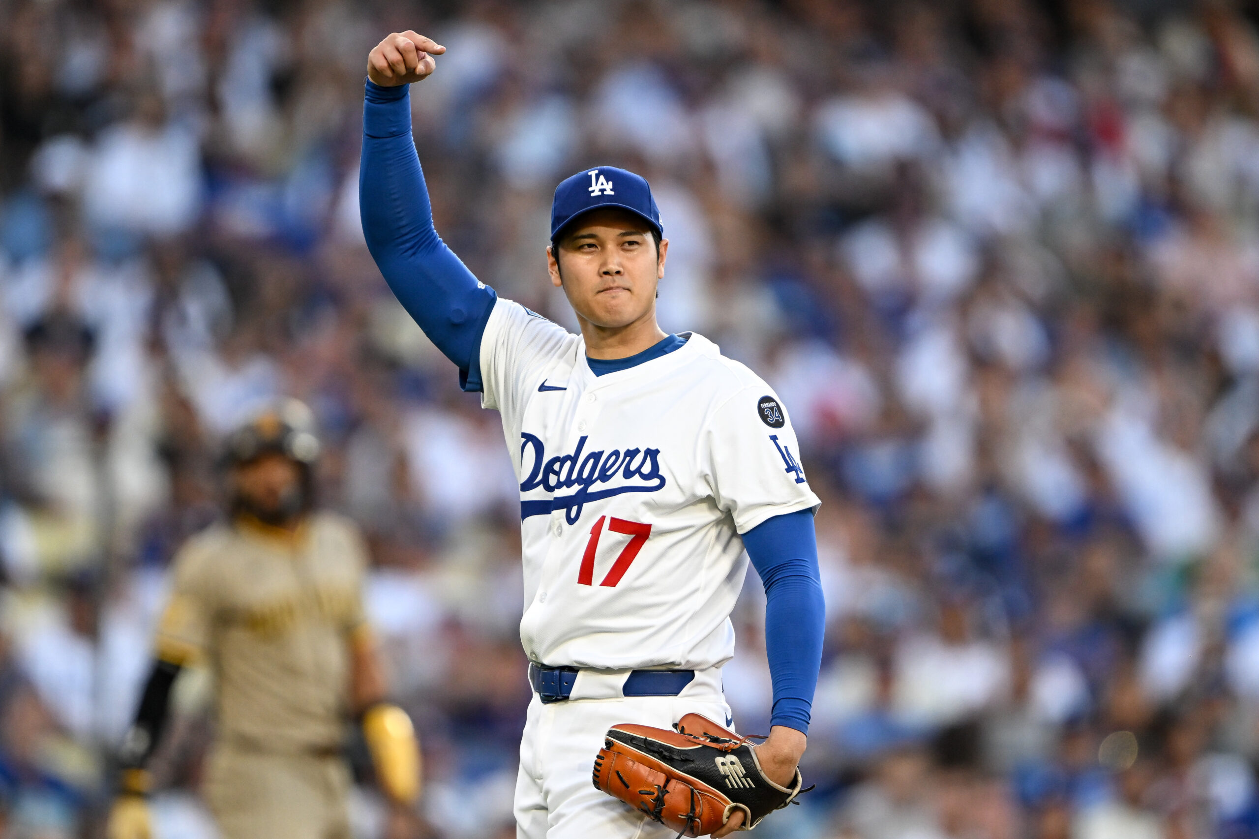 Dodgers starting pitcher Shohei Ohtani takes the mound during the...