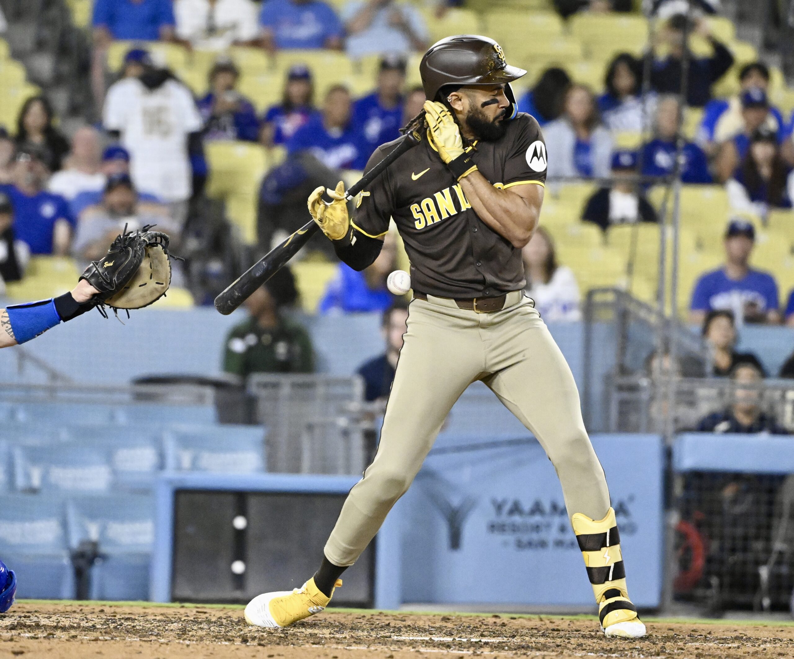 San Diego Padres star Fernando Tatis Jr. is hit by...