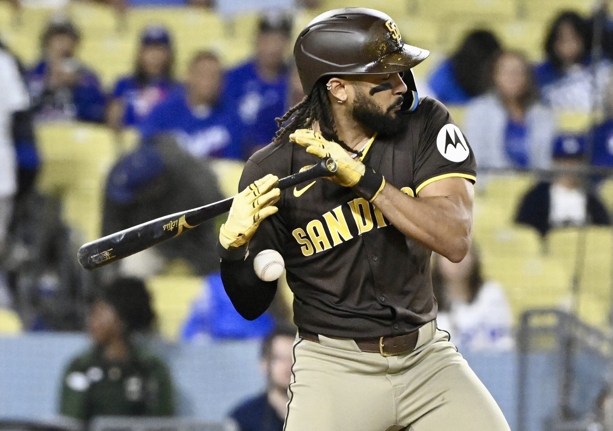 San Diego Padres star Fernando Tatis Jr. is hit by...