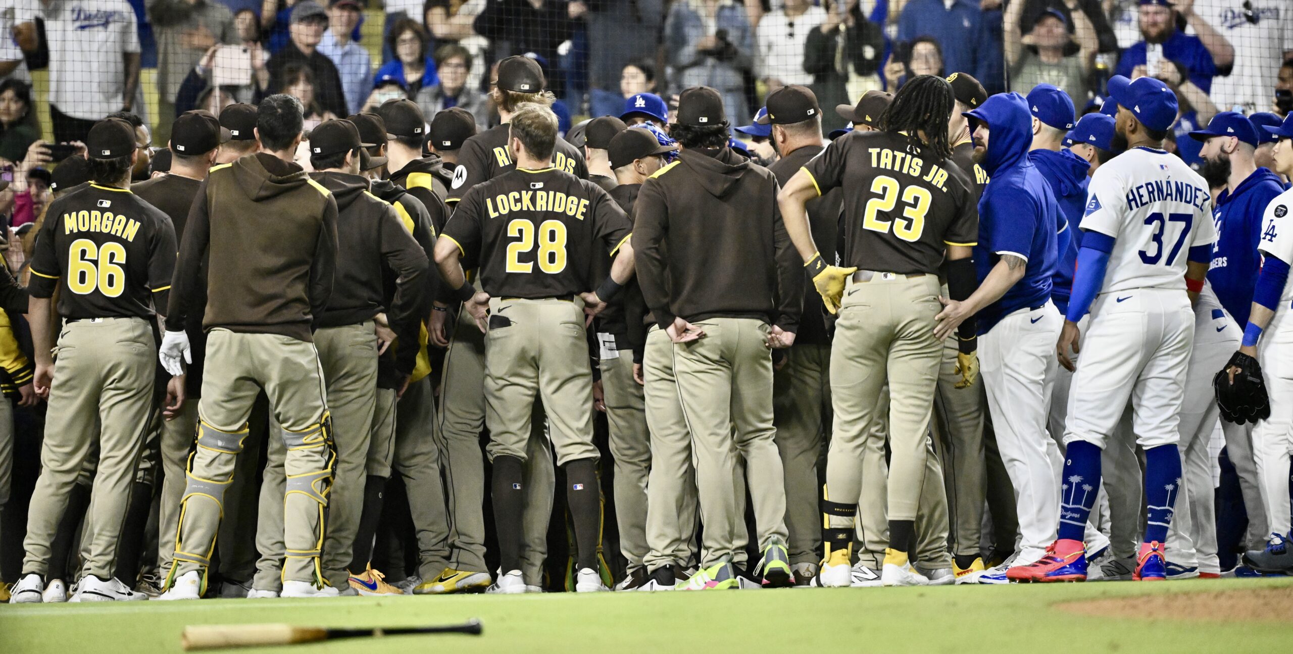 Benches cleared after Fernando Tatis Jr. #23 of the San...