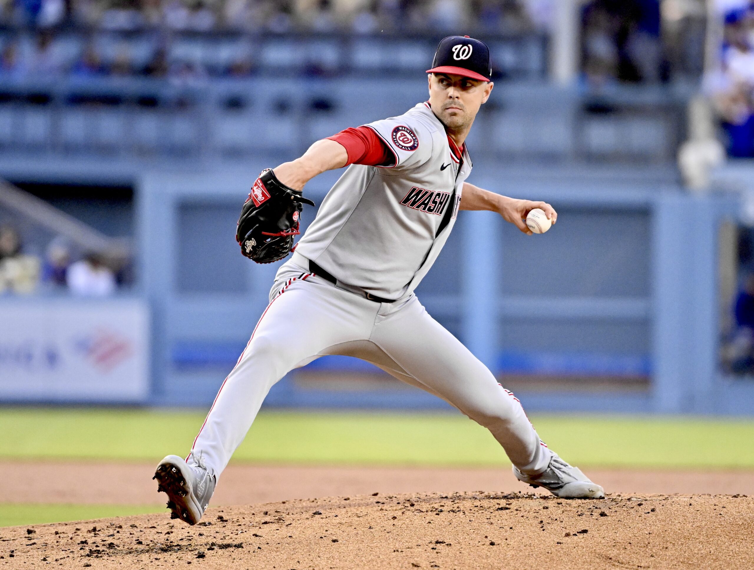 Washington Nationals starting pitcher MacKenzie Gore throws to the plate...