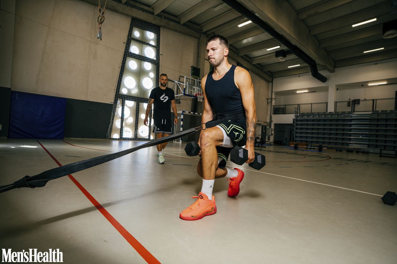 Luka Dončić working out, image is part of a Men’s Health cover.