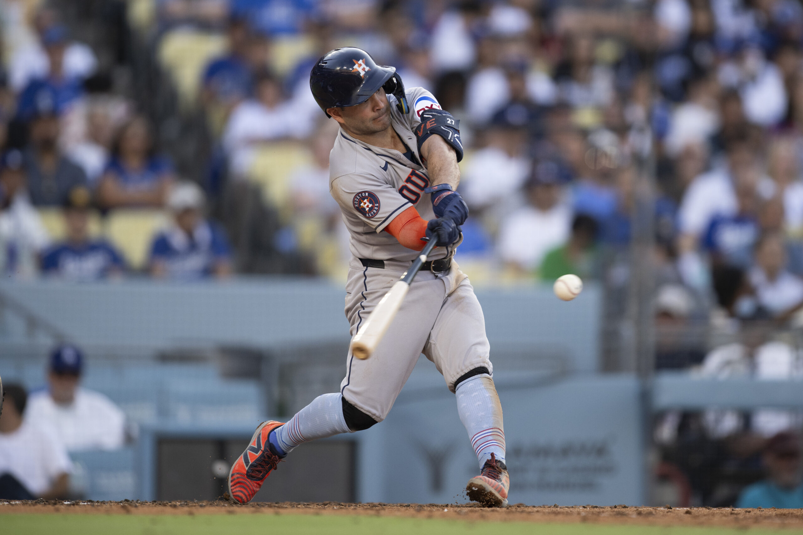 Houston Astros’ Jose Altuve hits a two-run home run during...