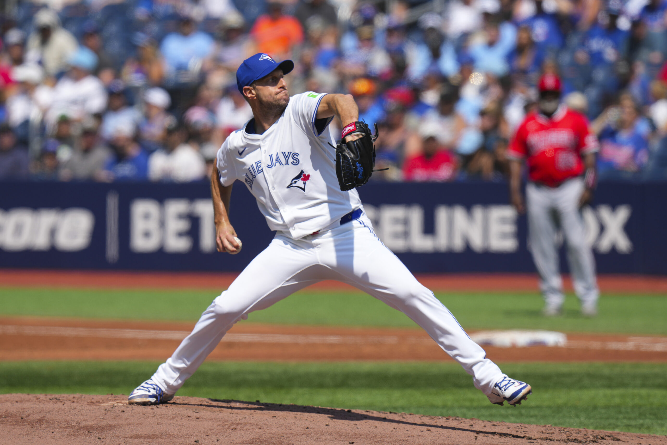 Toronto Blue Jays pitcher Max Scherzer works against Angels during...