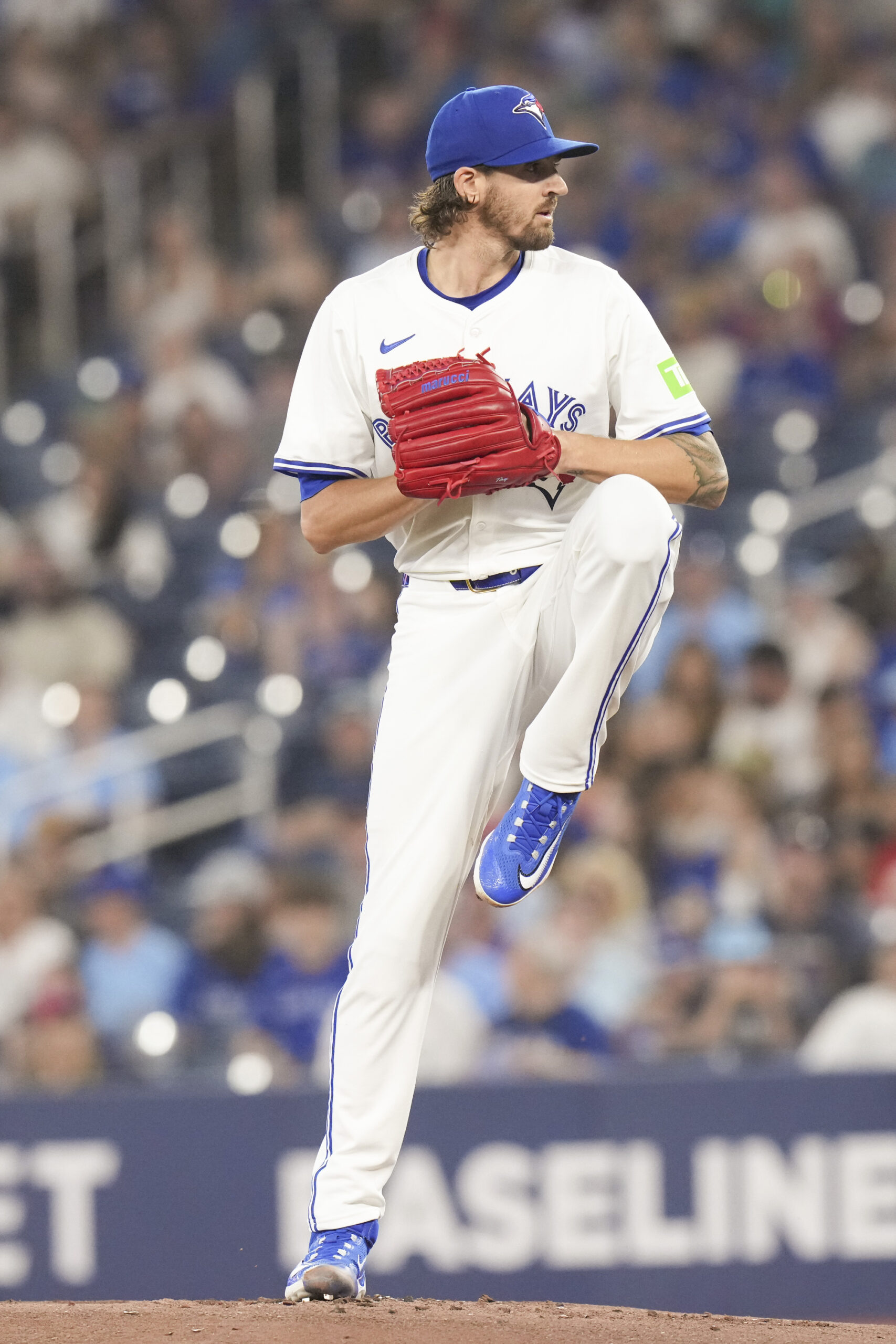 Toronto Blue Jays pitcher Kevin Gausman works against the Angels...