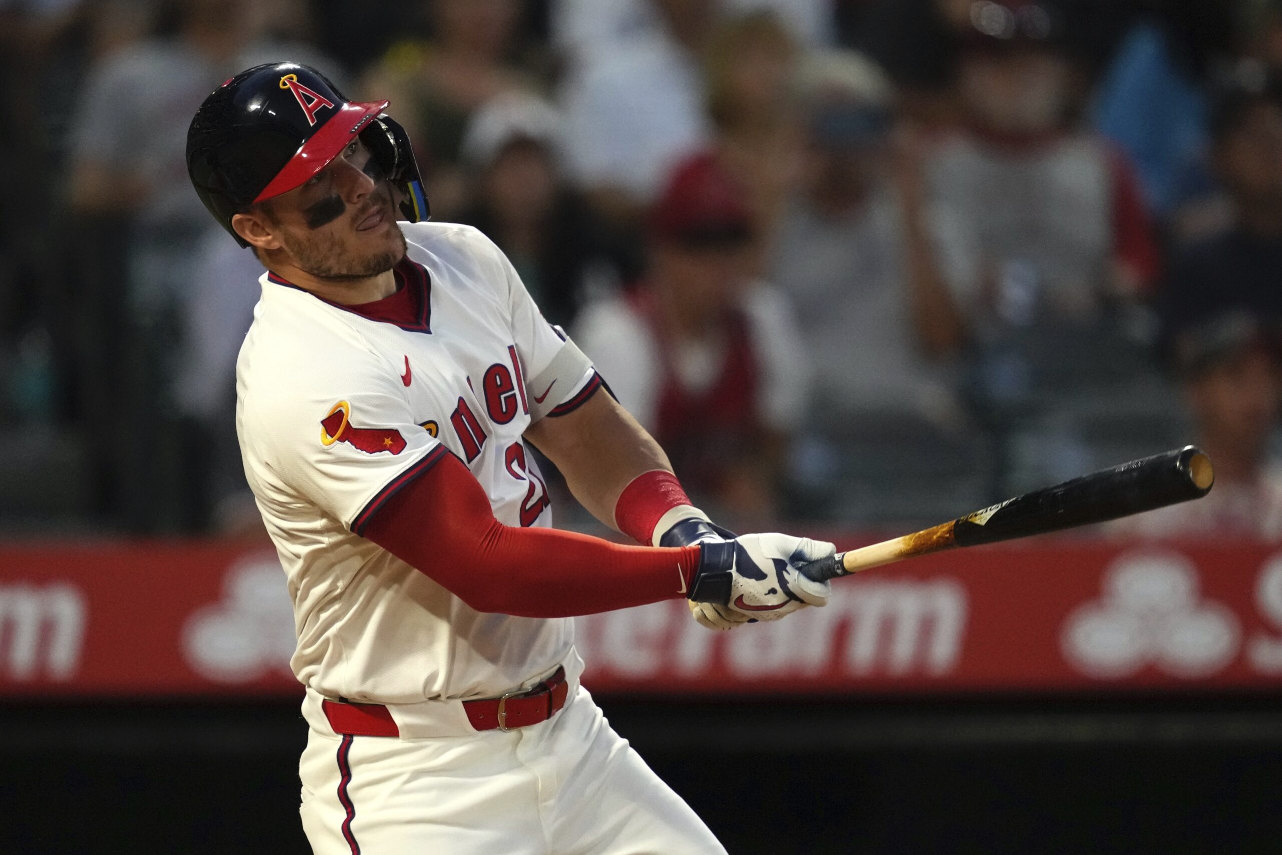 Angels star Mike Trout hits a solo home run during...