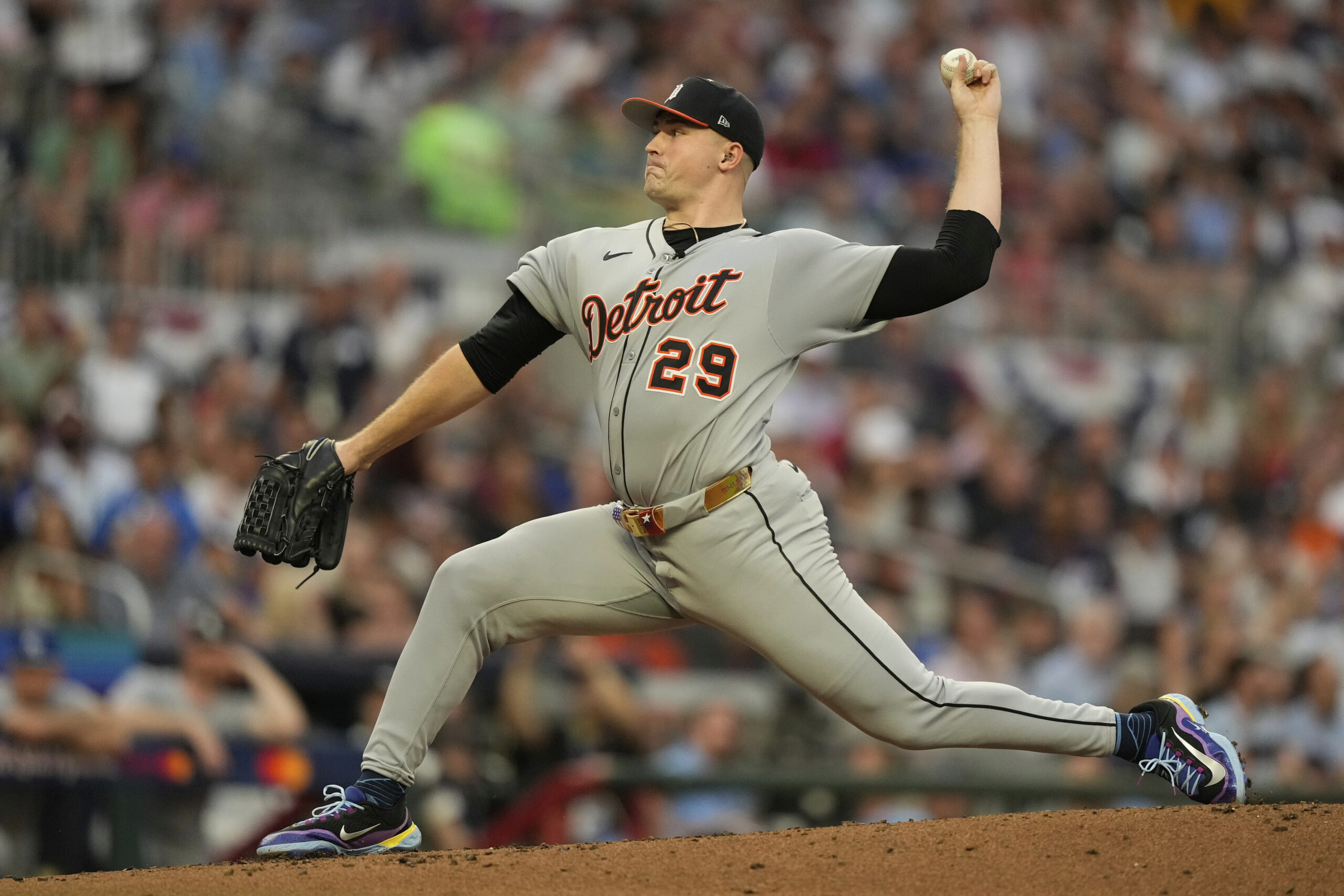 Detroit Tigers starting pitcher Tarik Skubal throws during first inning...
