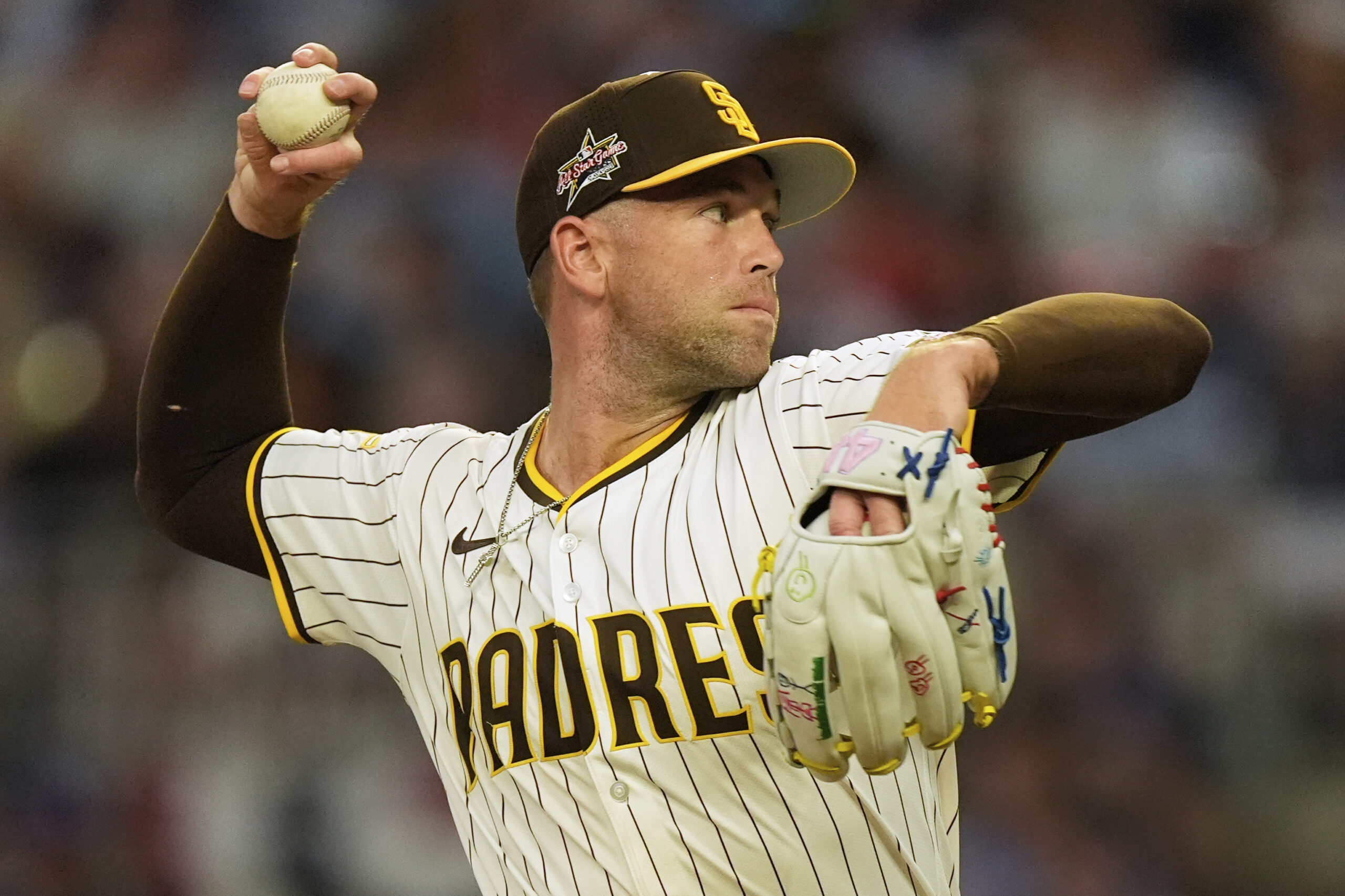San Diego Padres piitcher Jason Adam works during second inning...