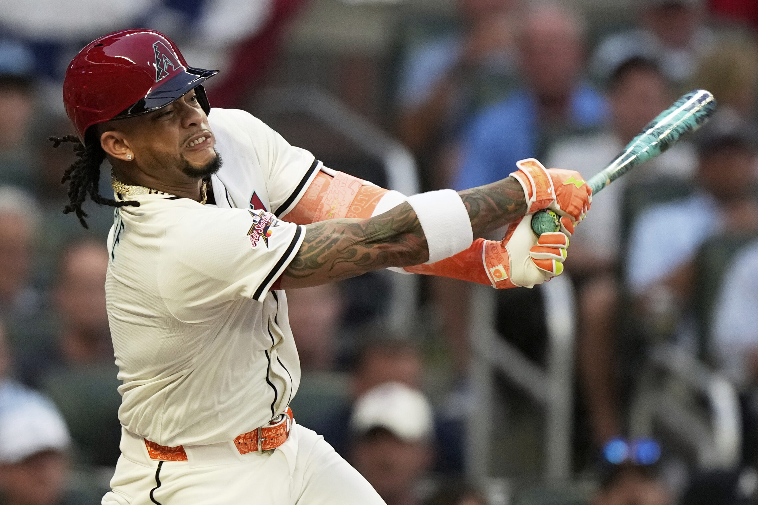 The Arizona Diamondbacks’ Ketel Marte hits a two-run double in...