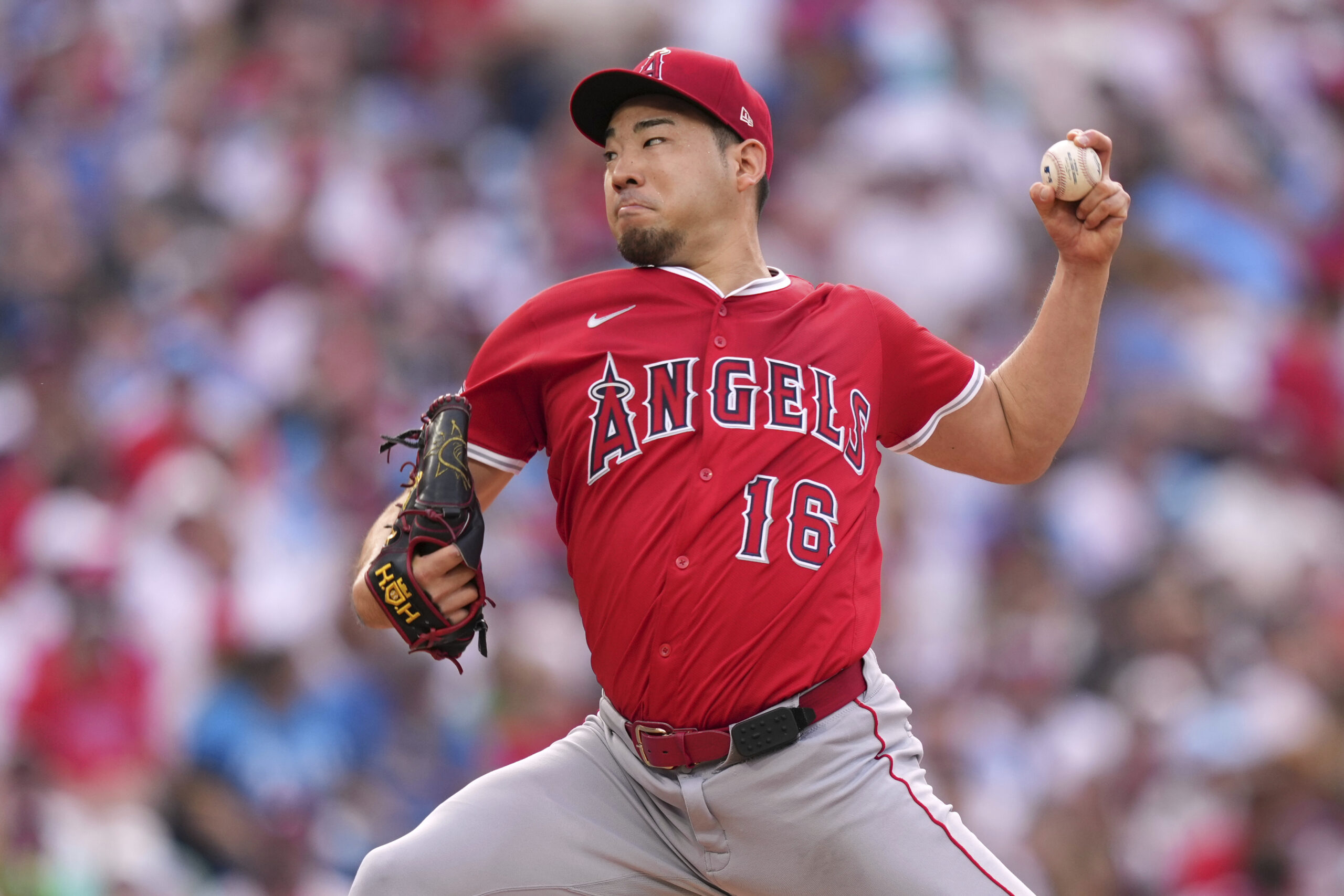 Angels’ Yusei Kikuchi pitches during the second inning of a...