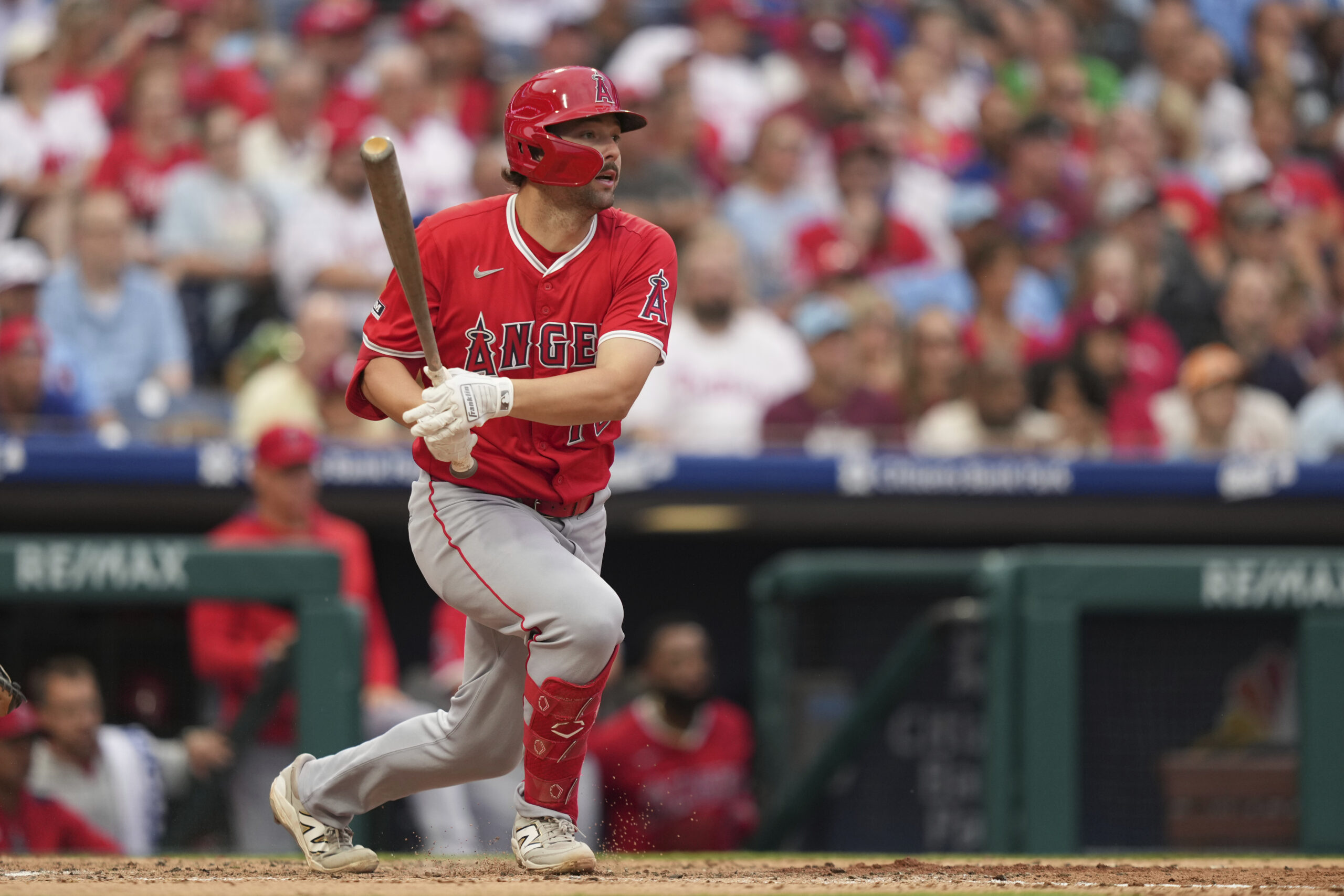Angels’ Nolan Schanuel plays during a baseball game Saturday, July...