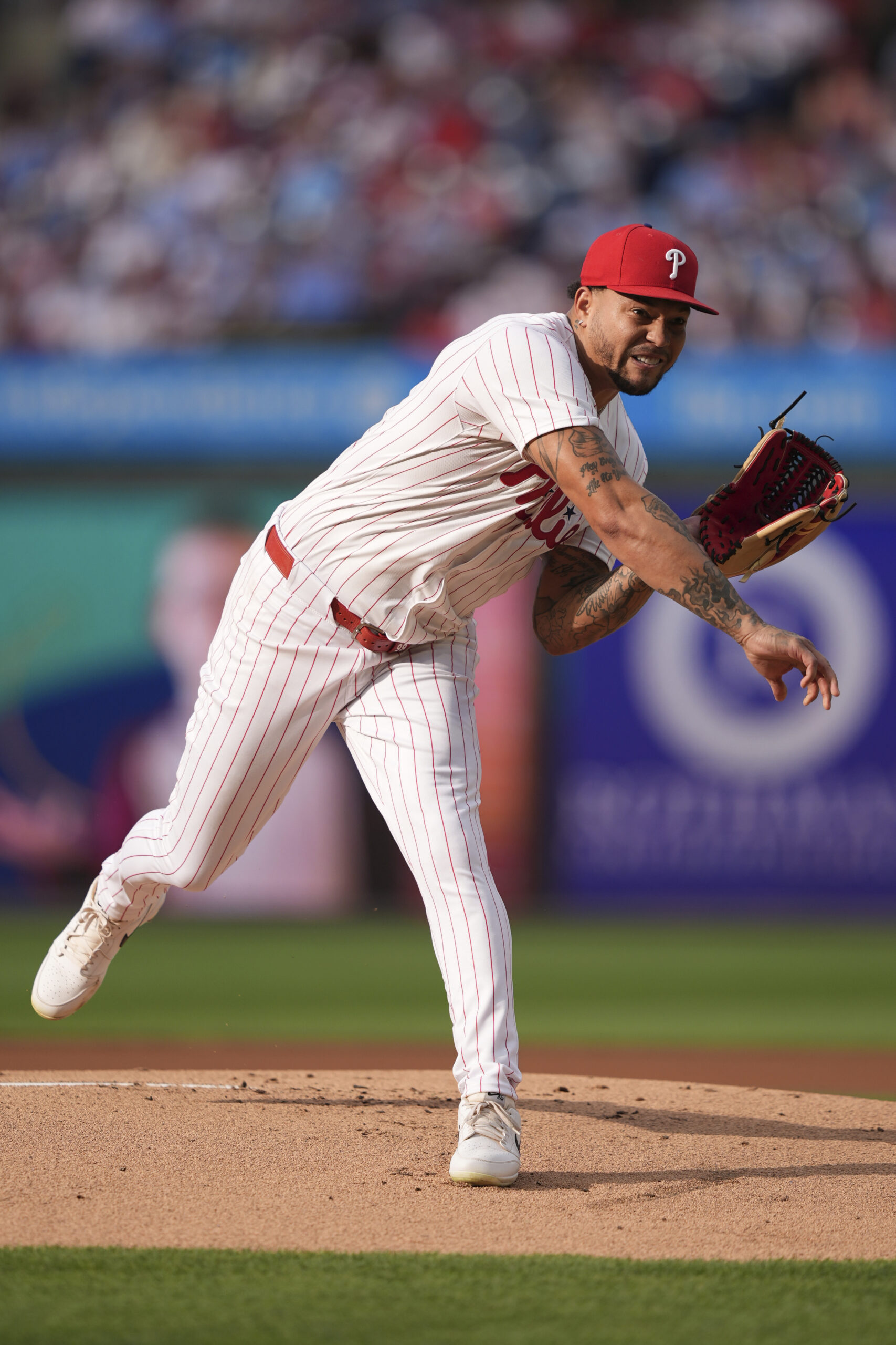 Philadelphia Phillies’ Taijuan Walker plays during a baseball game Saturday,...