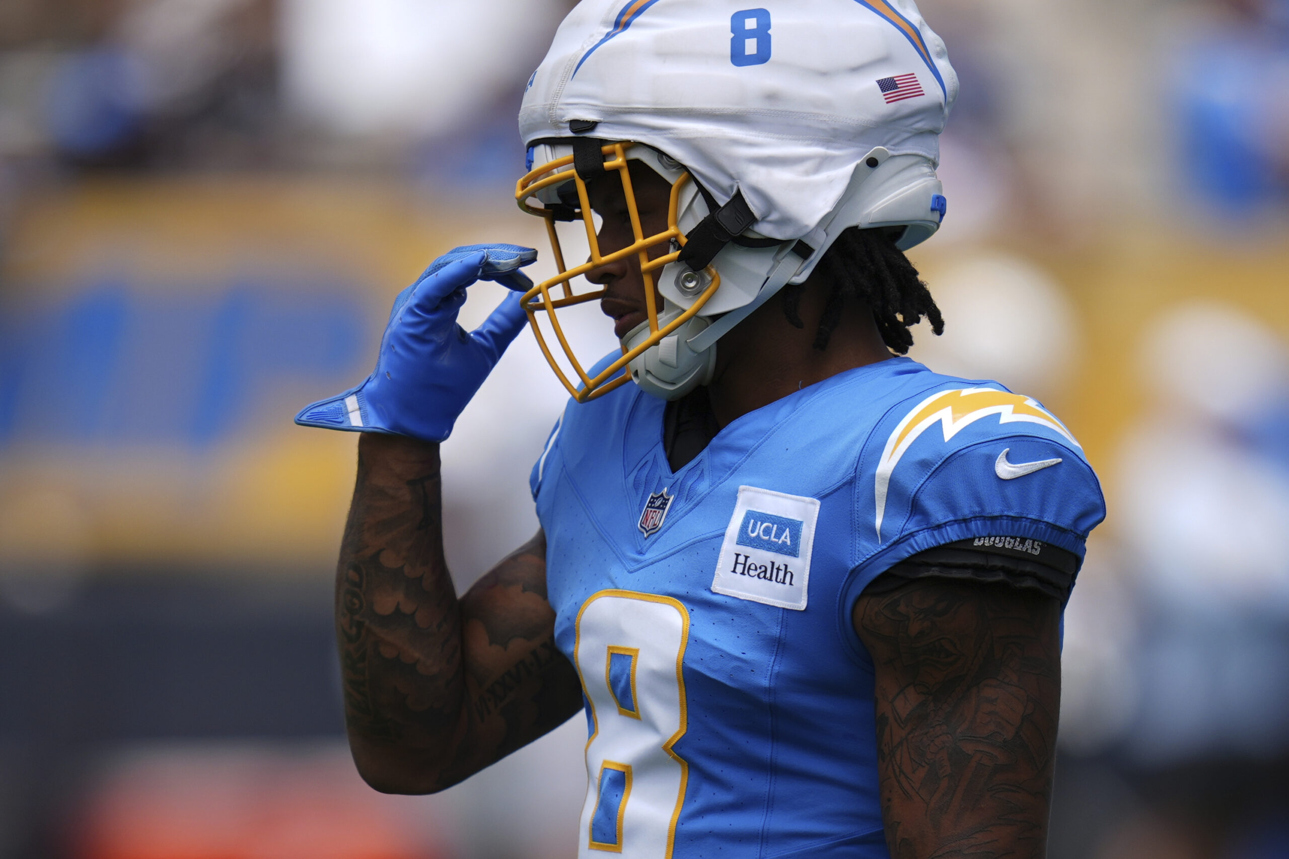 Chargers rookie running back Omarion Hampton goes through a drill...