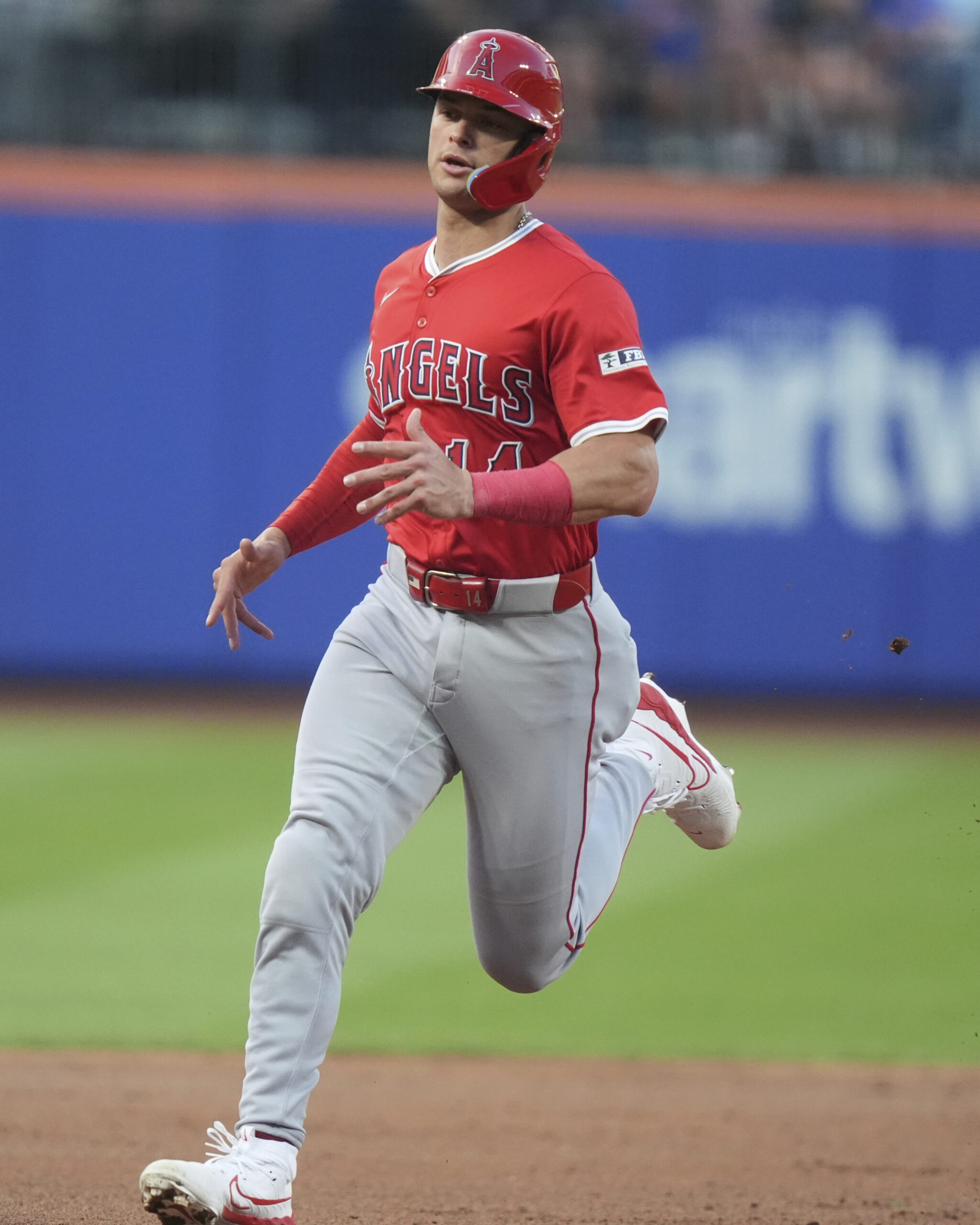 The Angels’ Logan O’Hoppe runs to third base on a...
