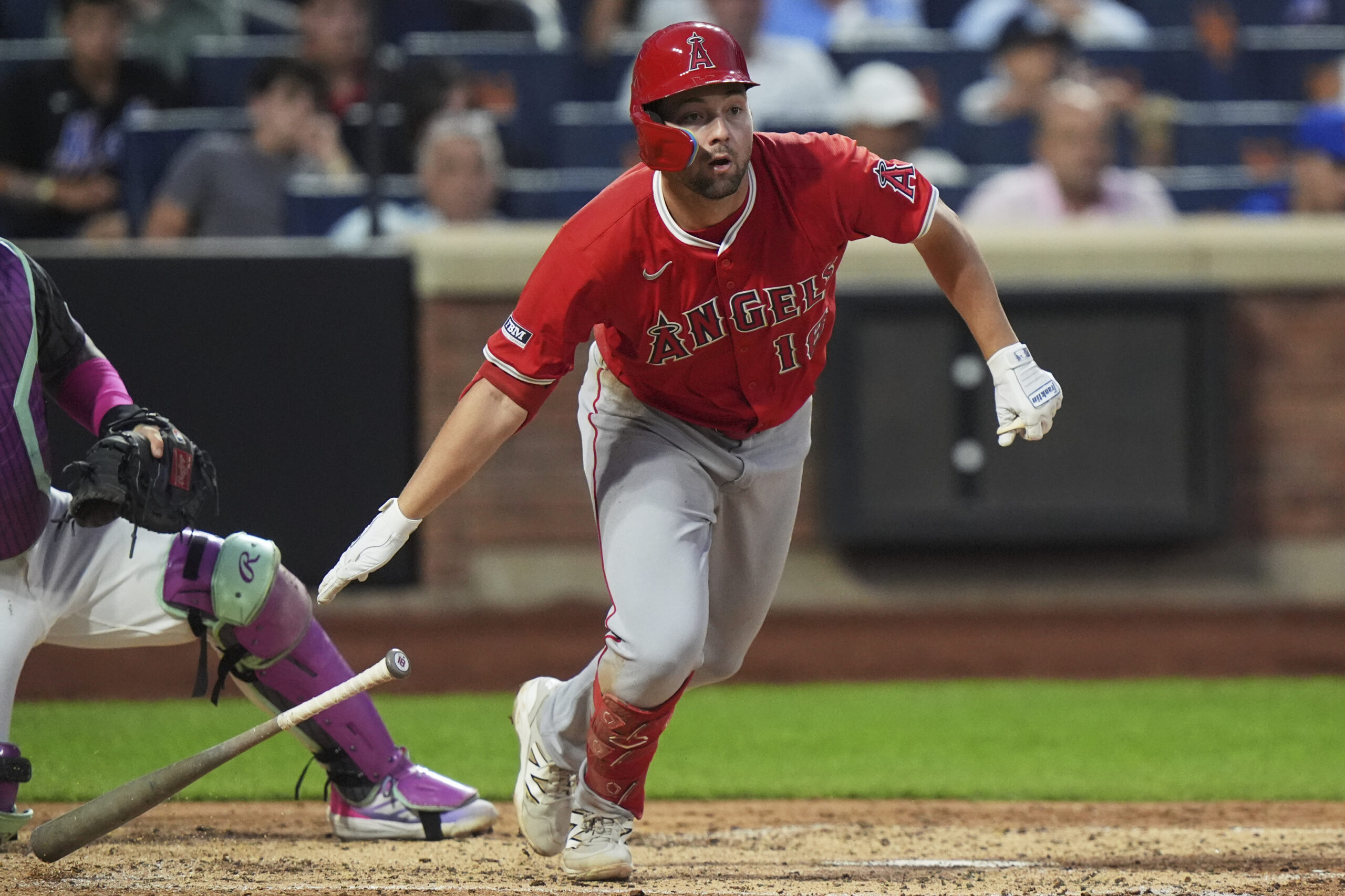 The Angels’ Nolan Schanuel hits an RBI double during the...