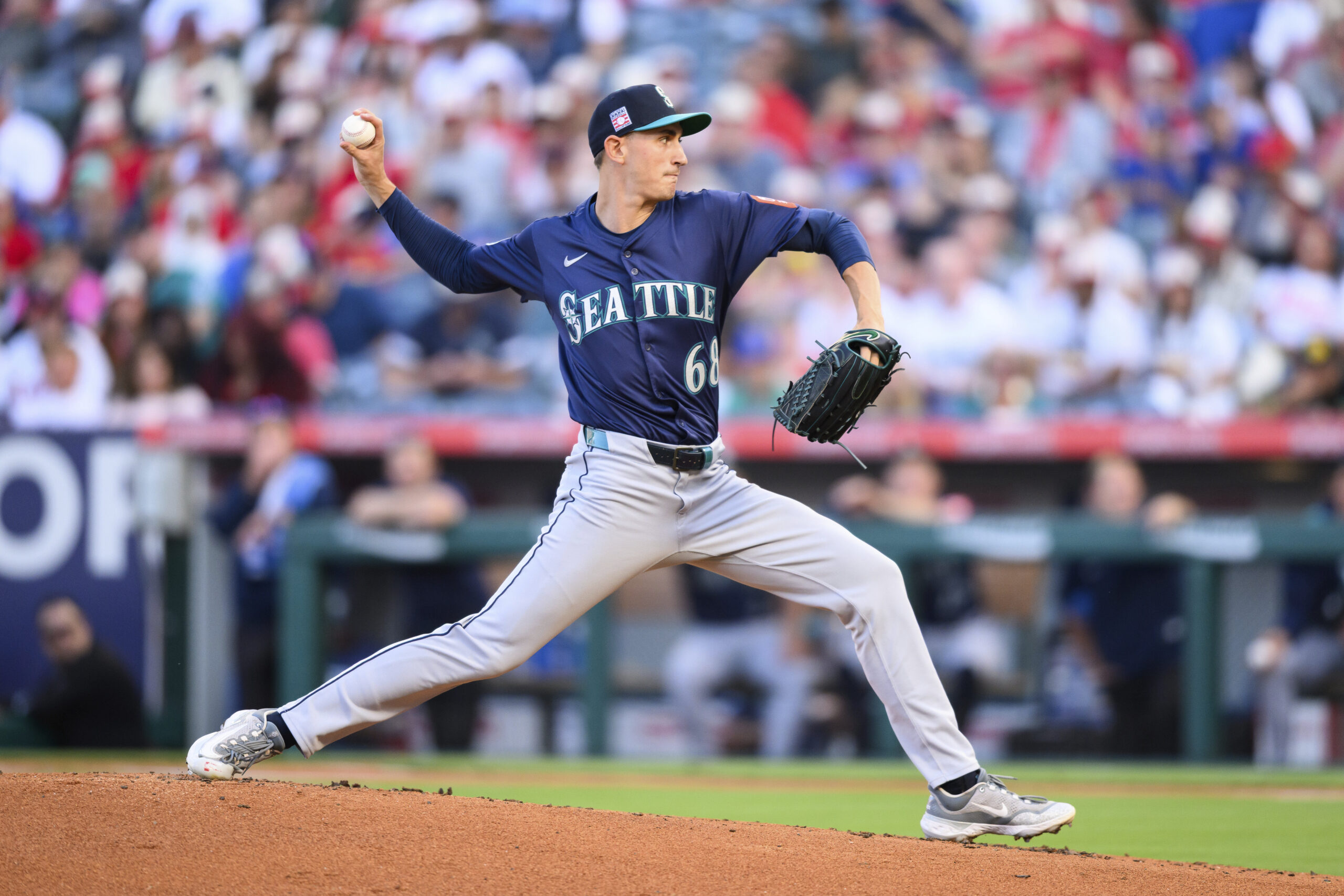 Seattle Mariners pitcher George Kirby delivers during the first inning...