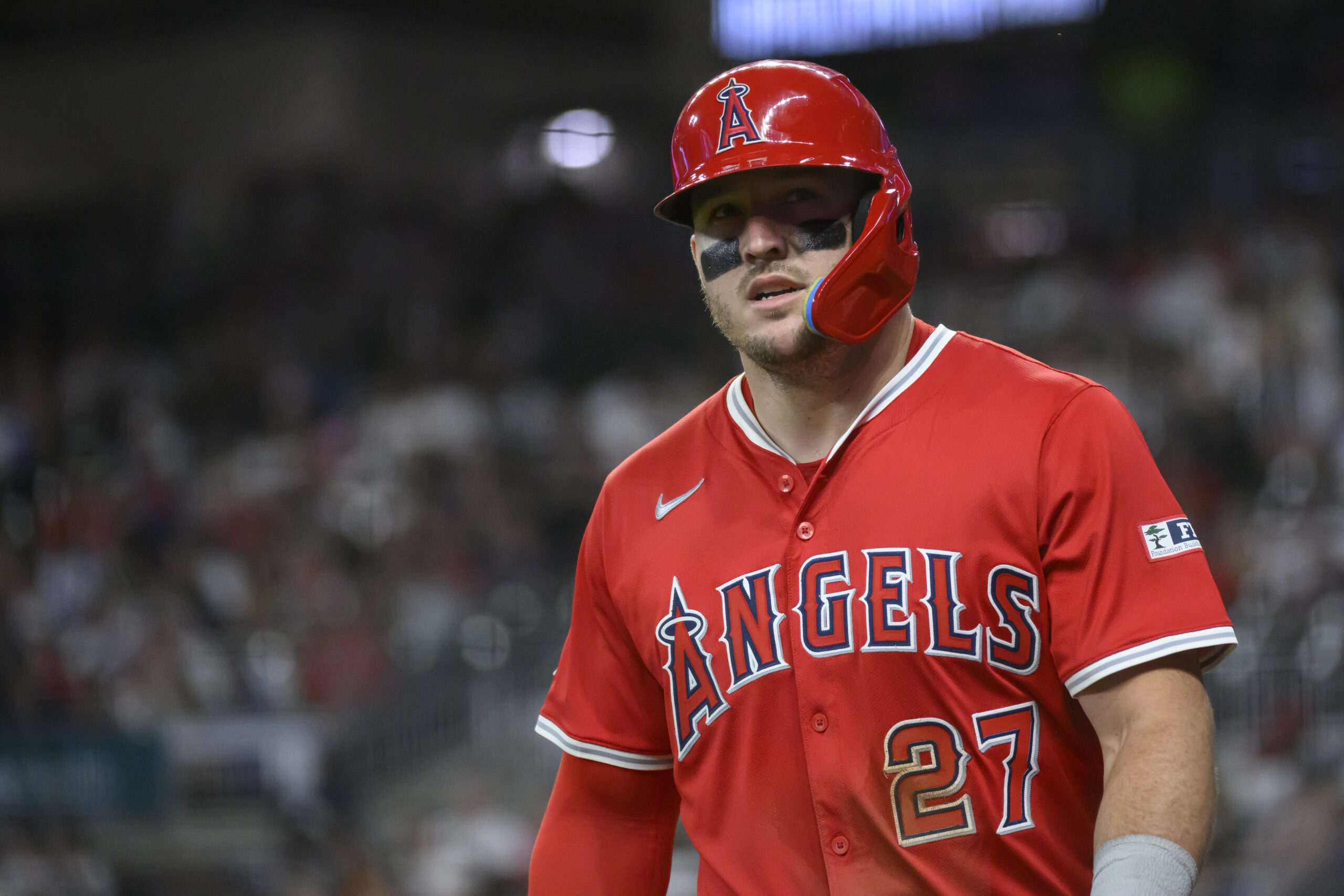 ATLANTA, GEORGIA – JULY 1: Mike Trout #27 of the...