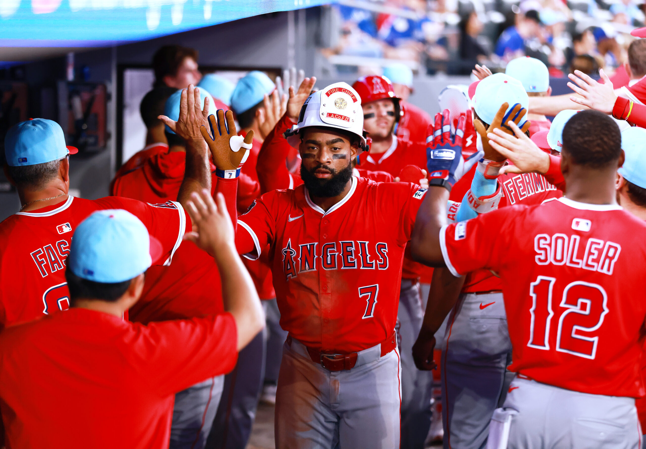 TORONTO, ON – JULY 04: Jo Adell #7 of the...