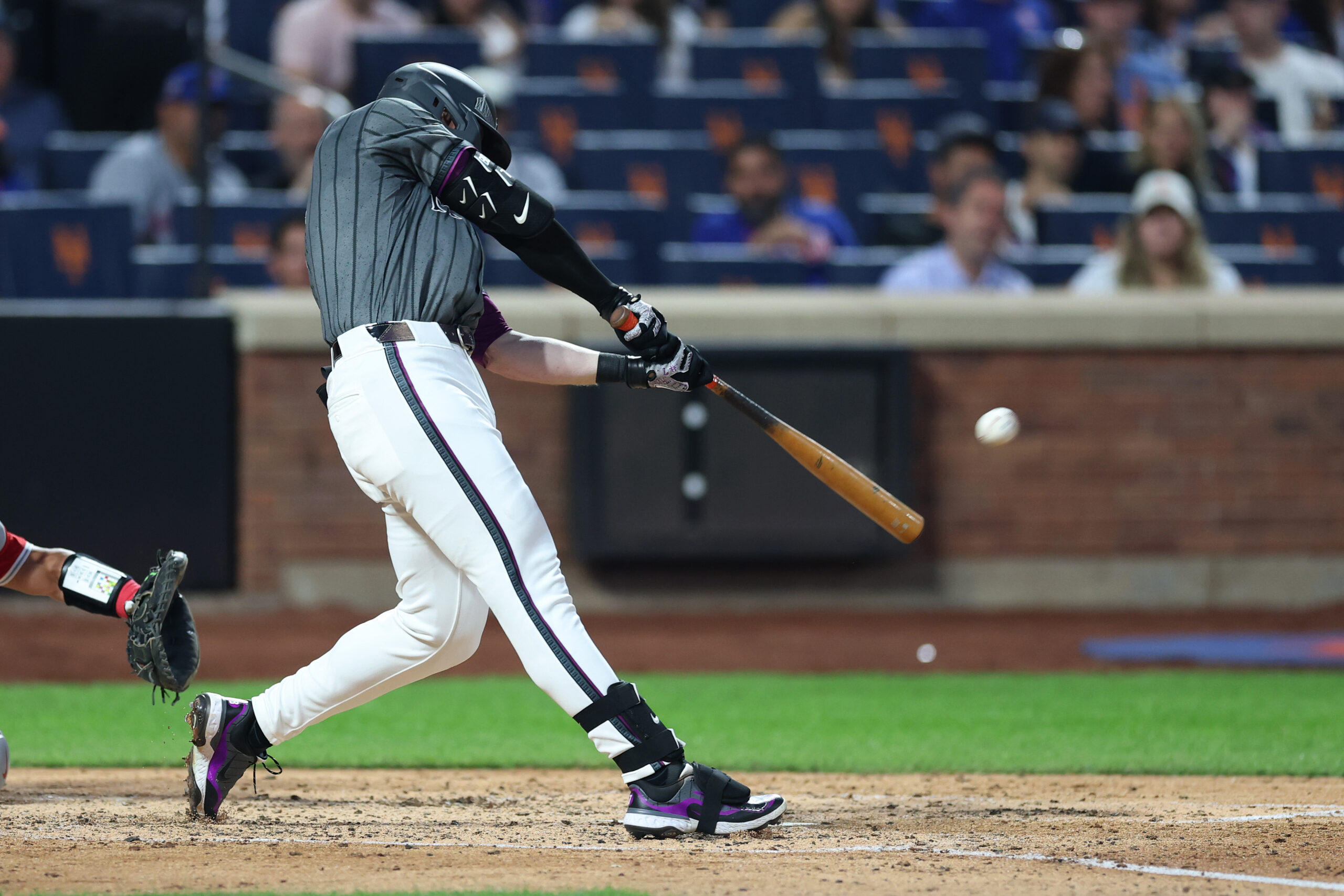 The New York Mets’ Brett Baty hits a two-run home...