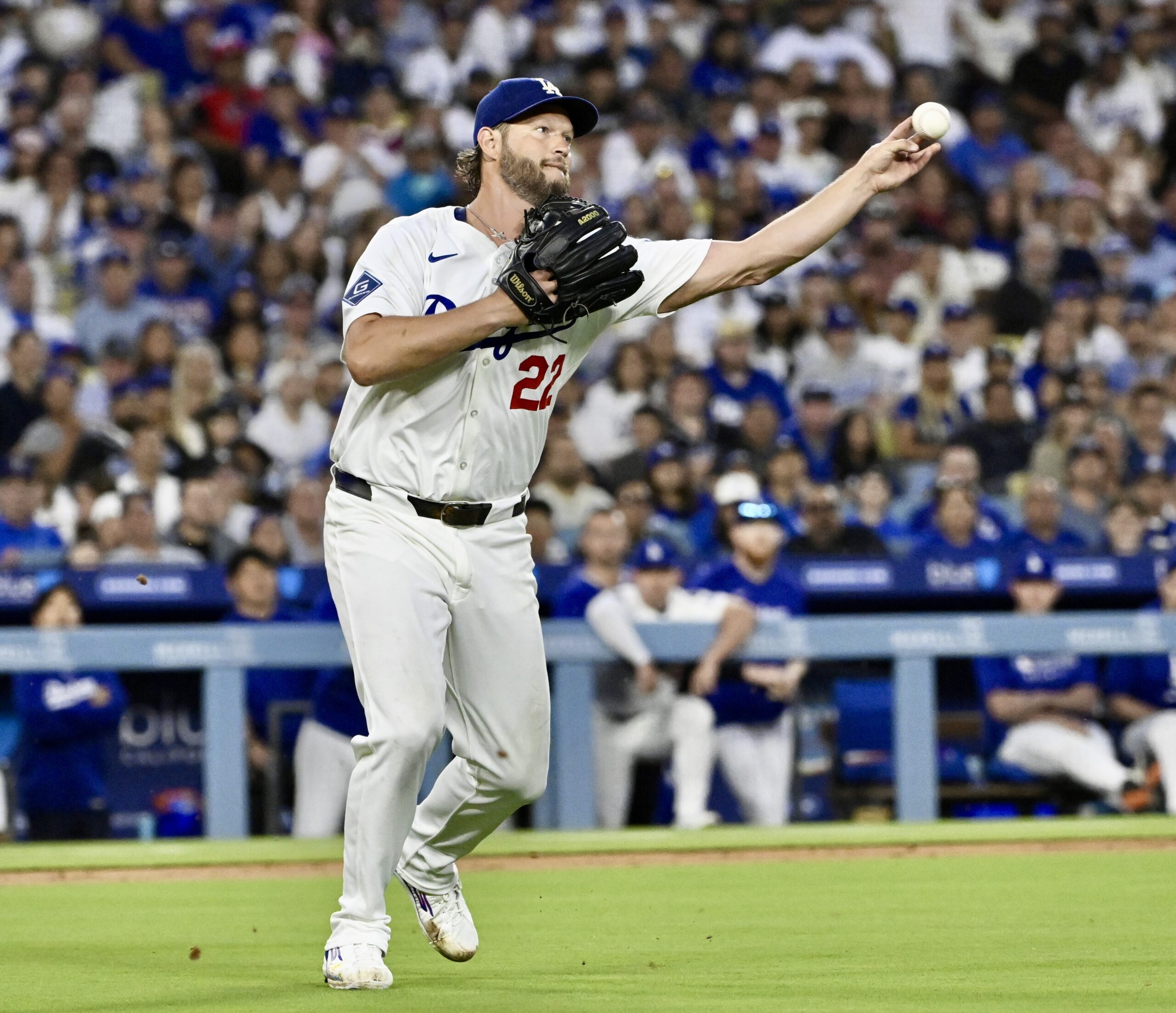 Starting pitcher Clayton Kershaw #22 of the Los Angeles Dodgers...