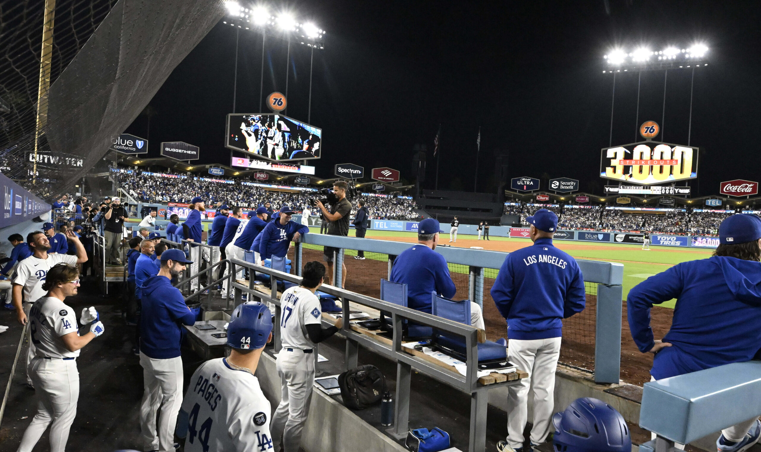 Clayton Kershaw #22 of the Los Angeles Dodgers celebrates with...
