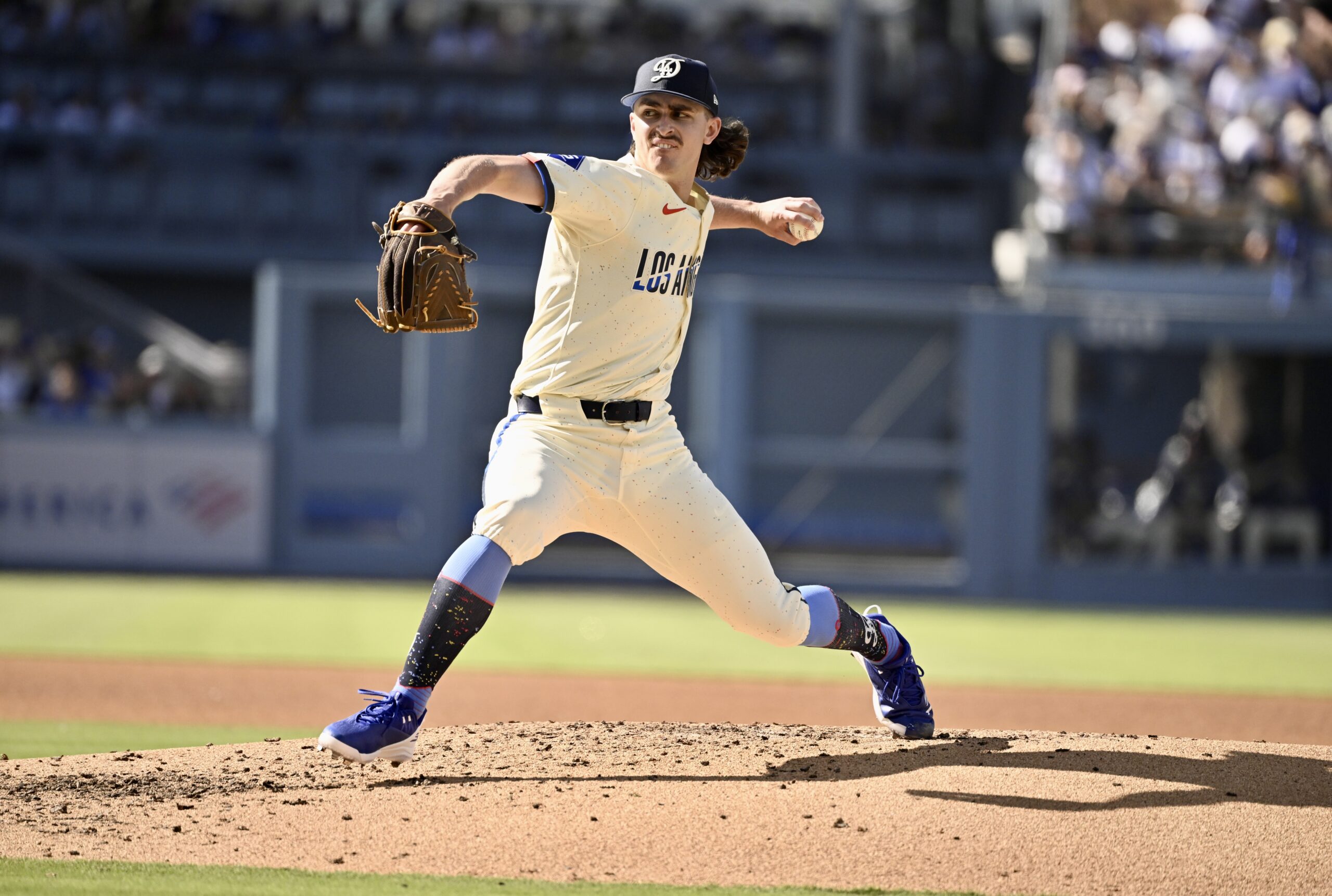 Relief pitcher Justin Wrobleski #70 of the Dodgers throws to...