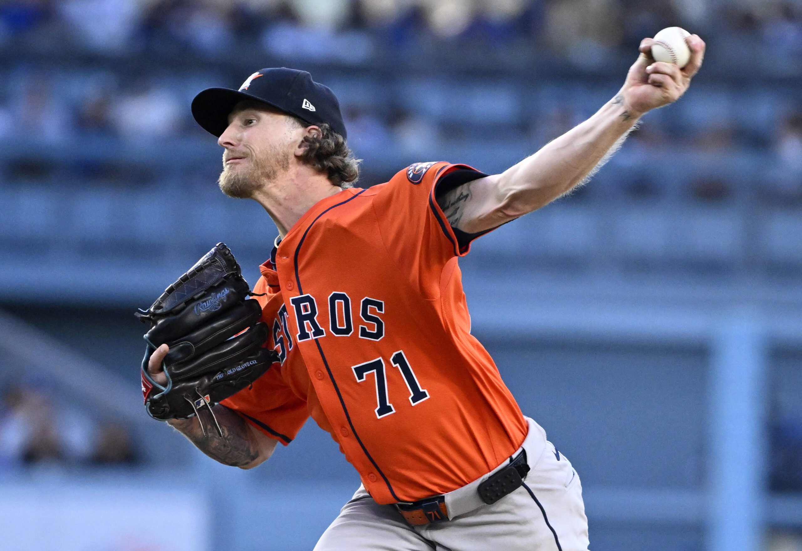 Josh Hader #71 of the Houston Astros throws to the...