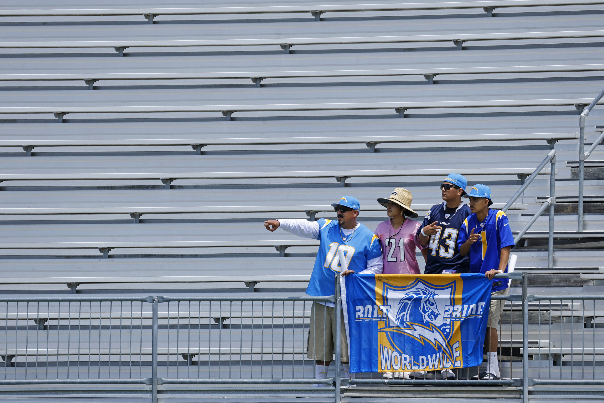 Fans look on as the Los Angeles Chargers hold a...