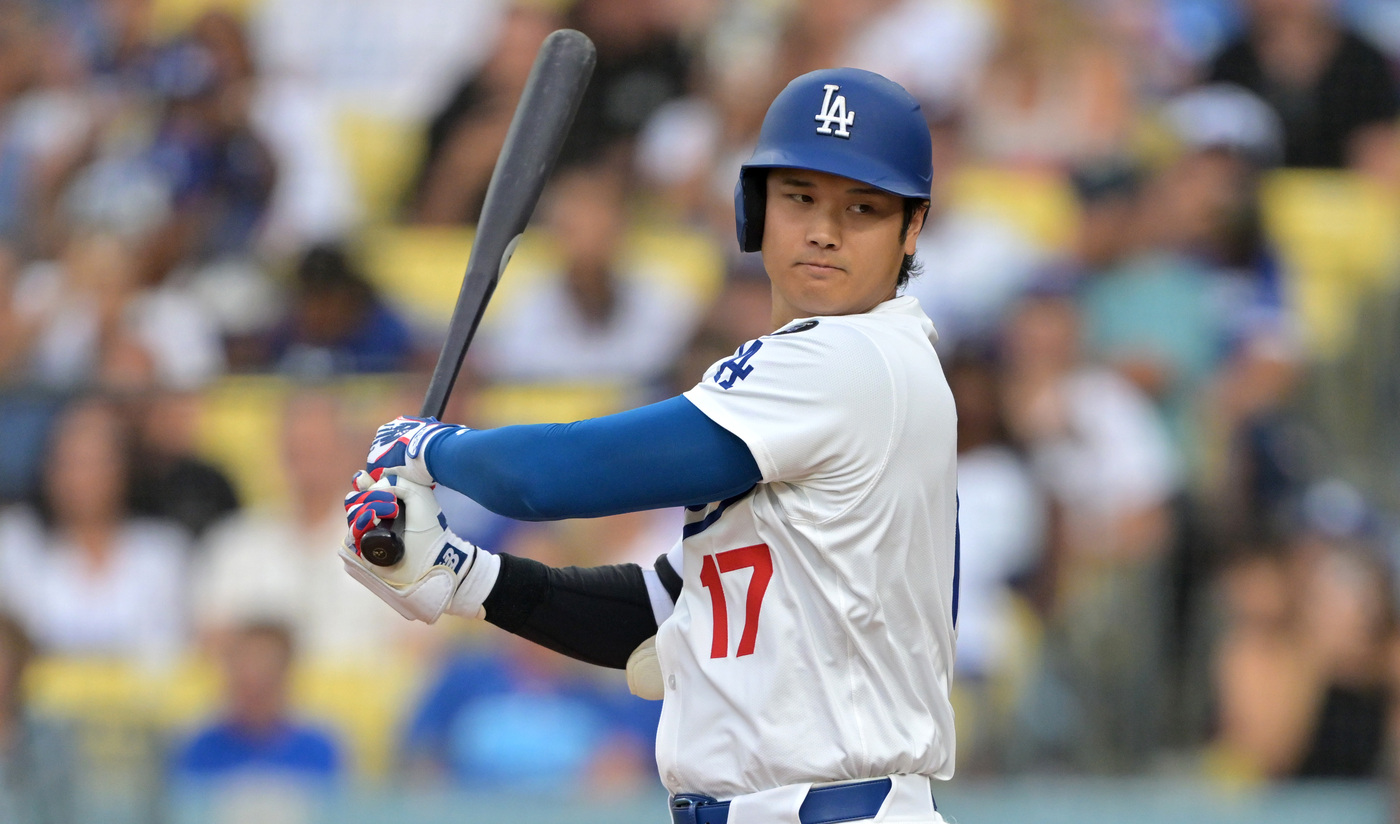 Dodgers star Shohei Ohtani strikes out during the first inning...