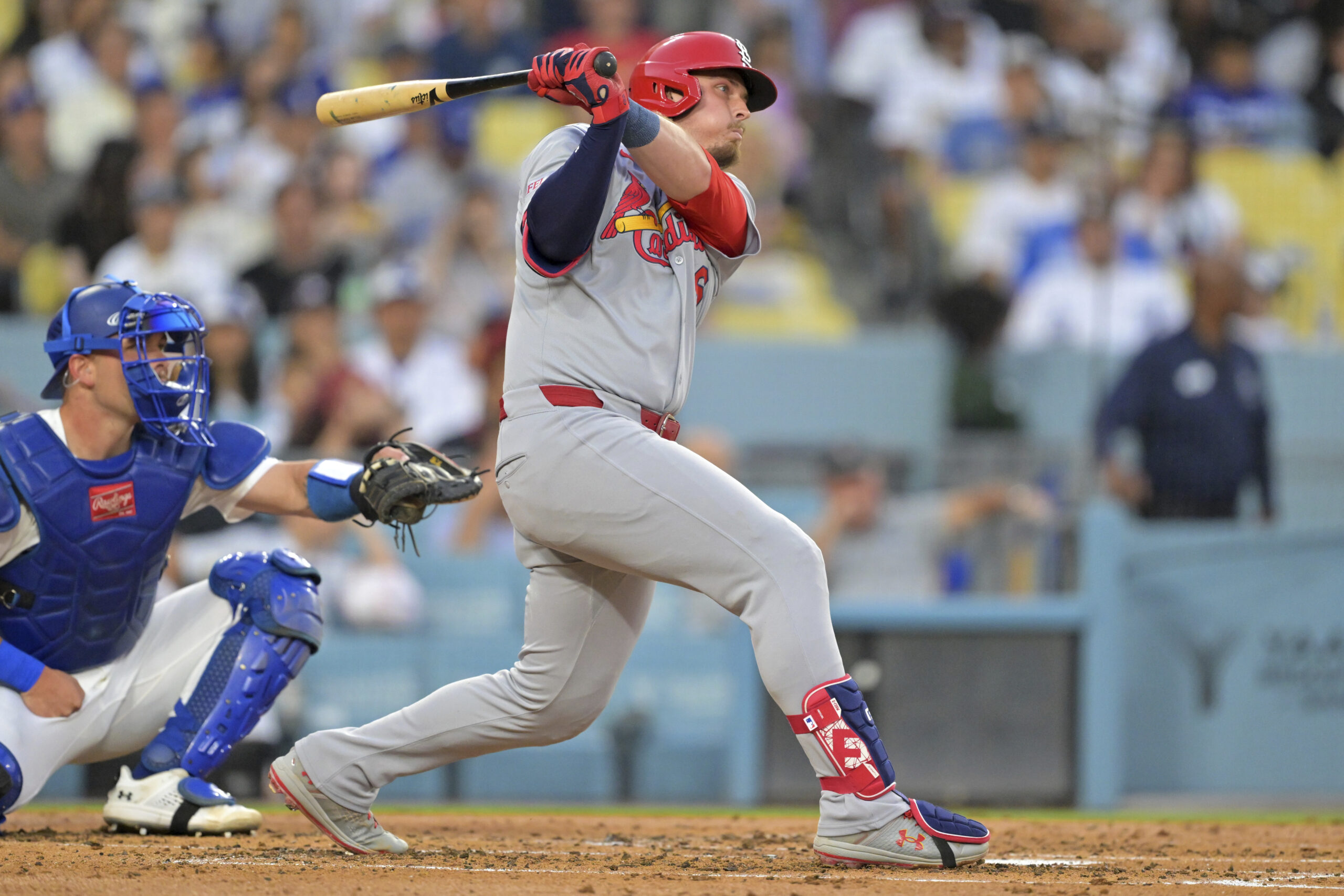 St. Louis Cardinals’ Nolan Gorman hits a two-run home run...