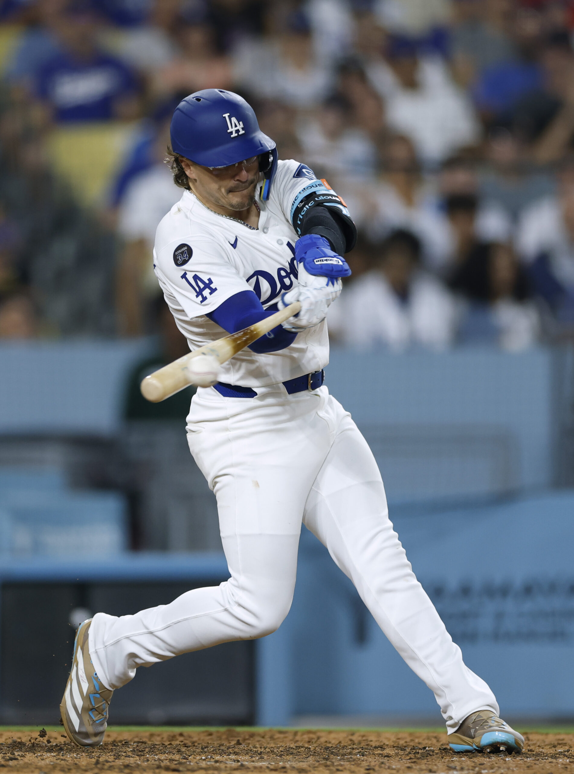 The Dodgers’ Kike Hernandez hits a single during the sixth...