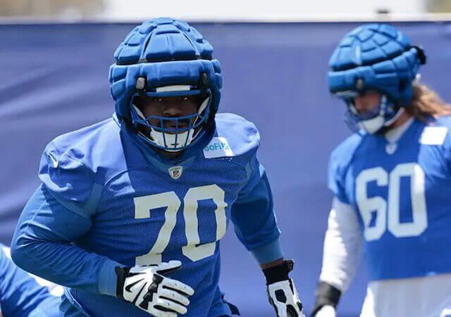 WOODLAND HILLS, CA - JUNE 10: Los Angeles Rams offensive lineman Leveston, KT (70) during the Los Angeles Rams OTA on June 10, 2025, at The Rams facility in Woodland, California. (Photo by Jevone Moore/Icon Sportswire via Getty Images)
KT Leveston, Rams