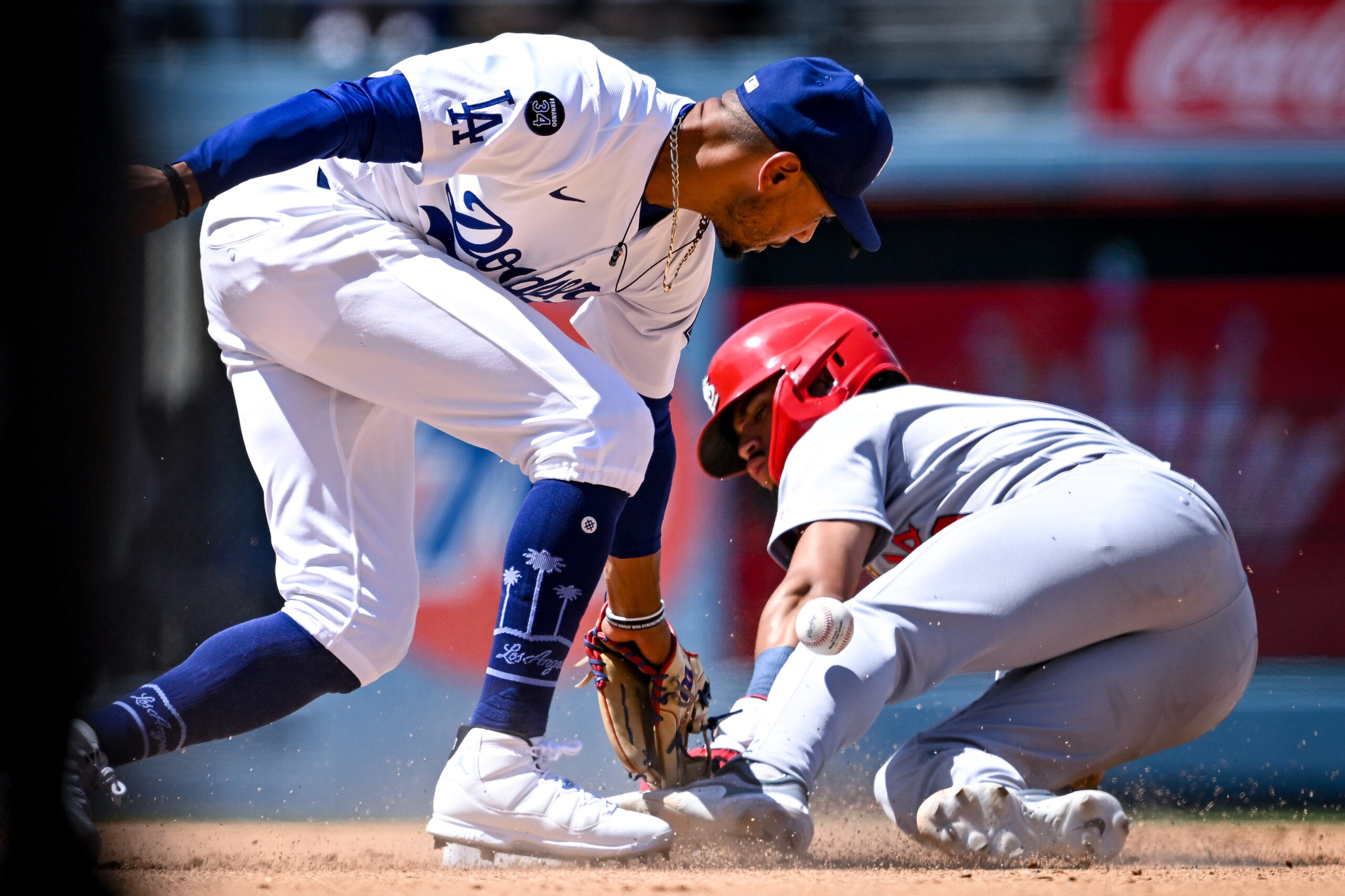 Cardinals Masyn Winn, #0, is safe as second base on...