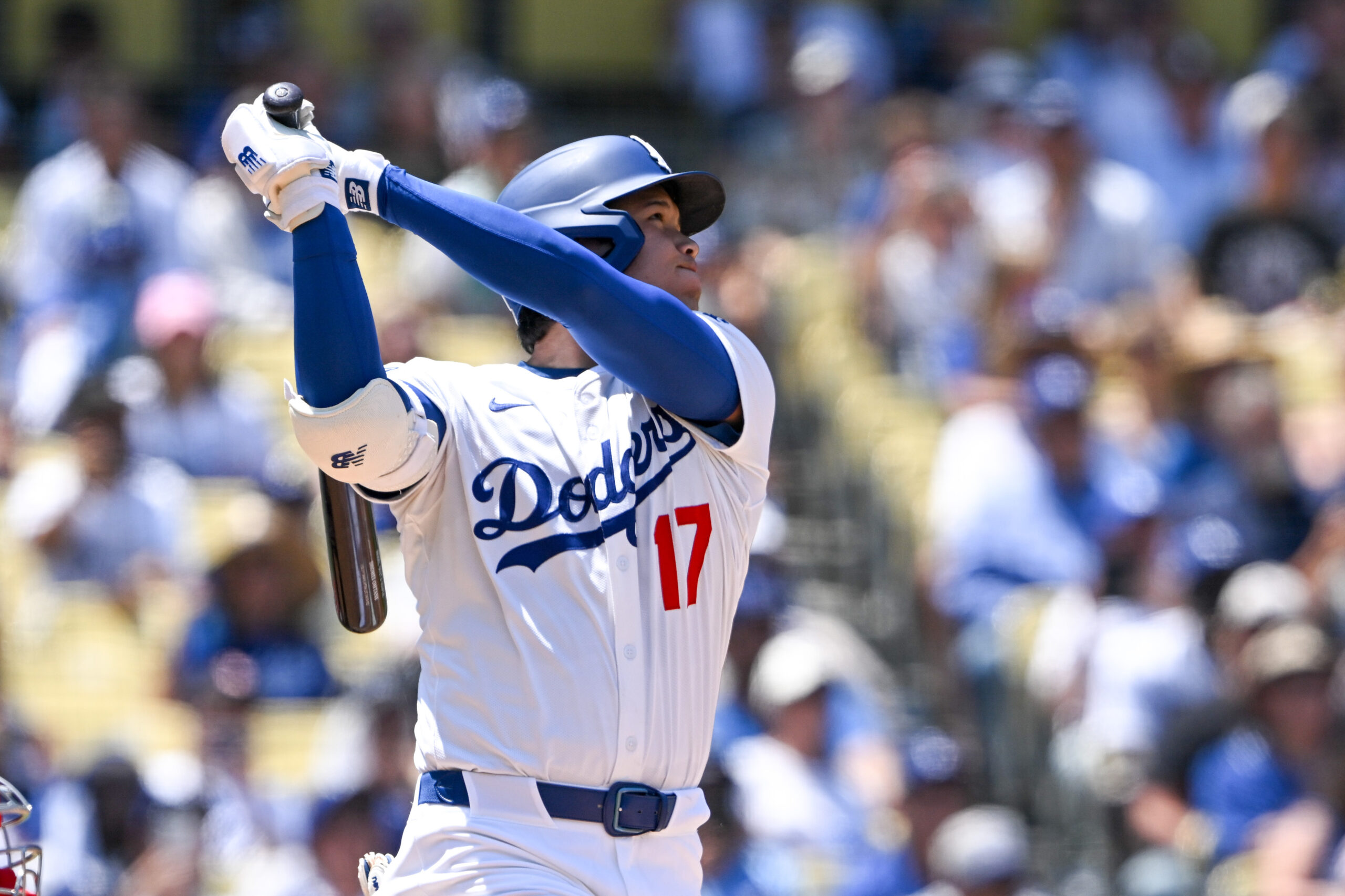 Dodgers Shohei Ohtani, #17, connected for a home run and...