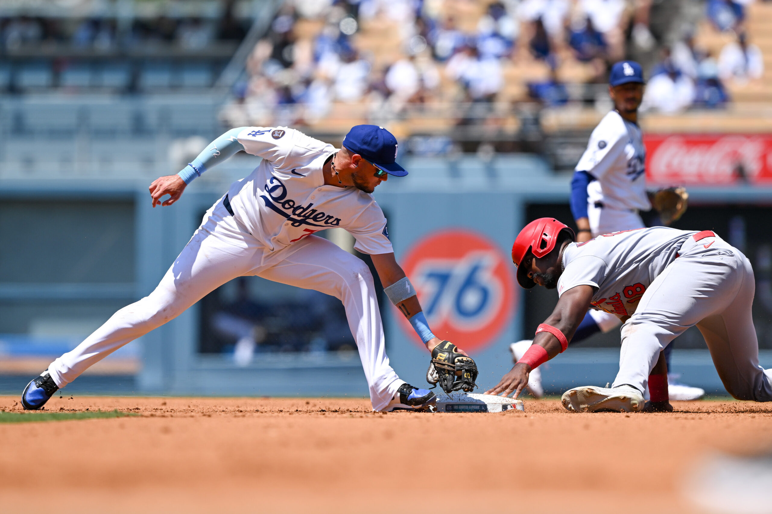 Cardinals Jordan Walker, #18, is safe as second base as...
