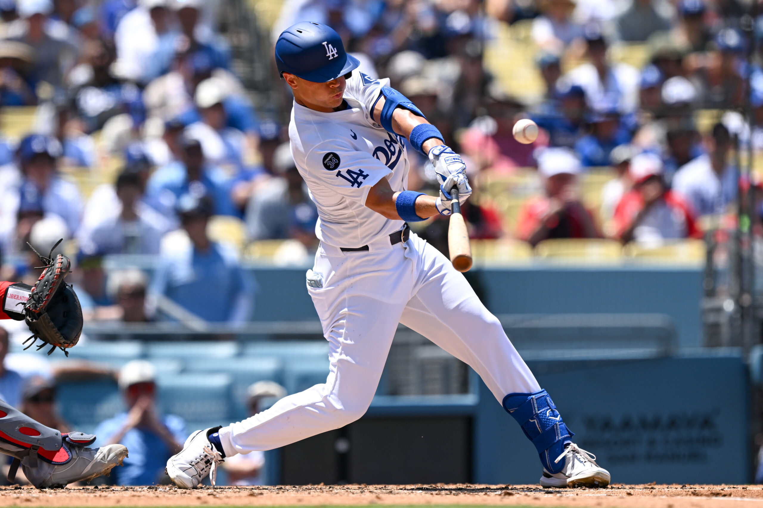 Dodgers Alex Call, #12, connected for a double during 3rd...