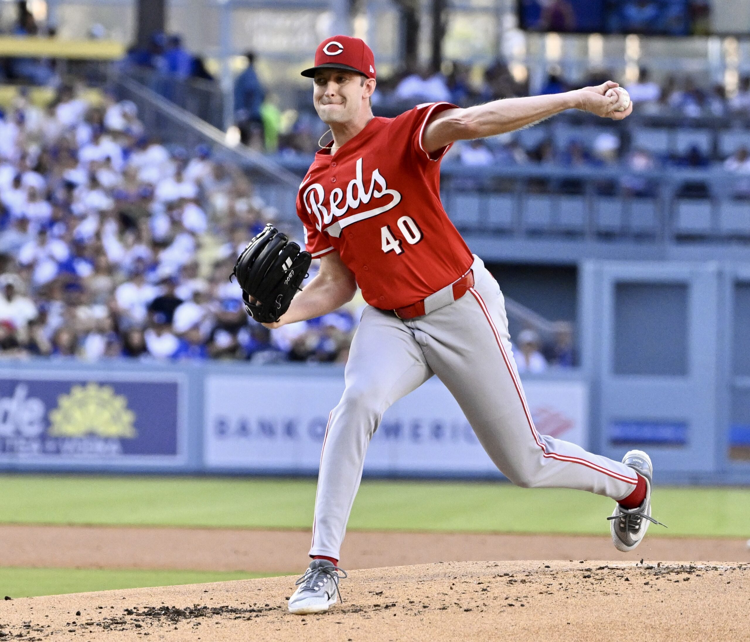 Cincinnati Reds starting pitcher Nick Lodolo throws to the plate...