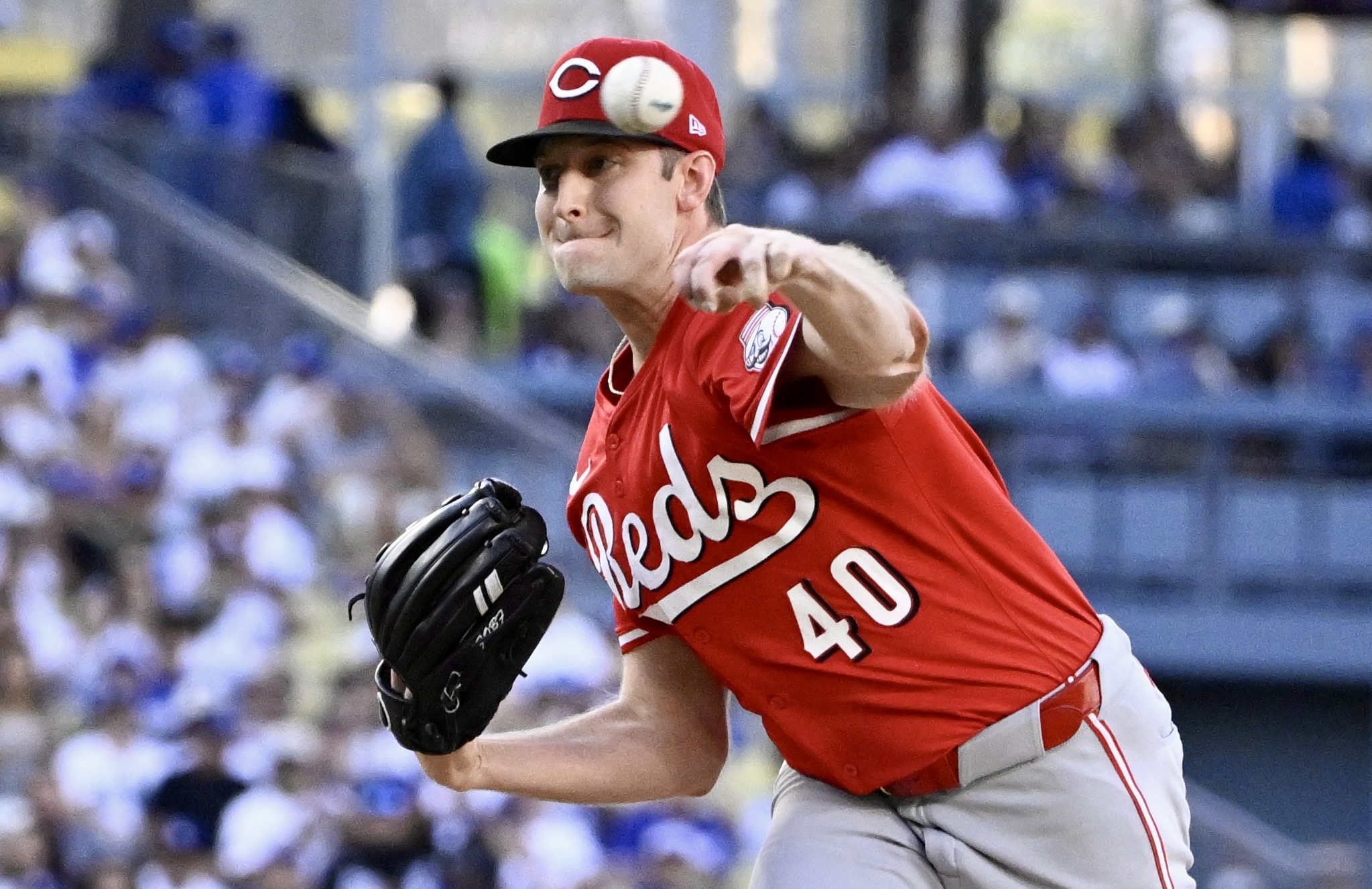 Cincinnati Reds starting pitcher Nick Lodolo throws to the plate...